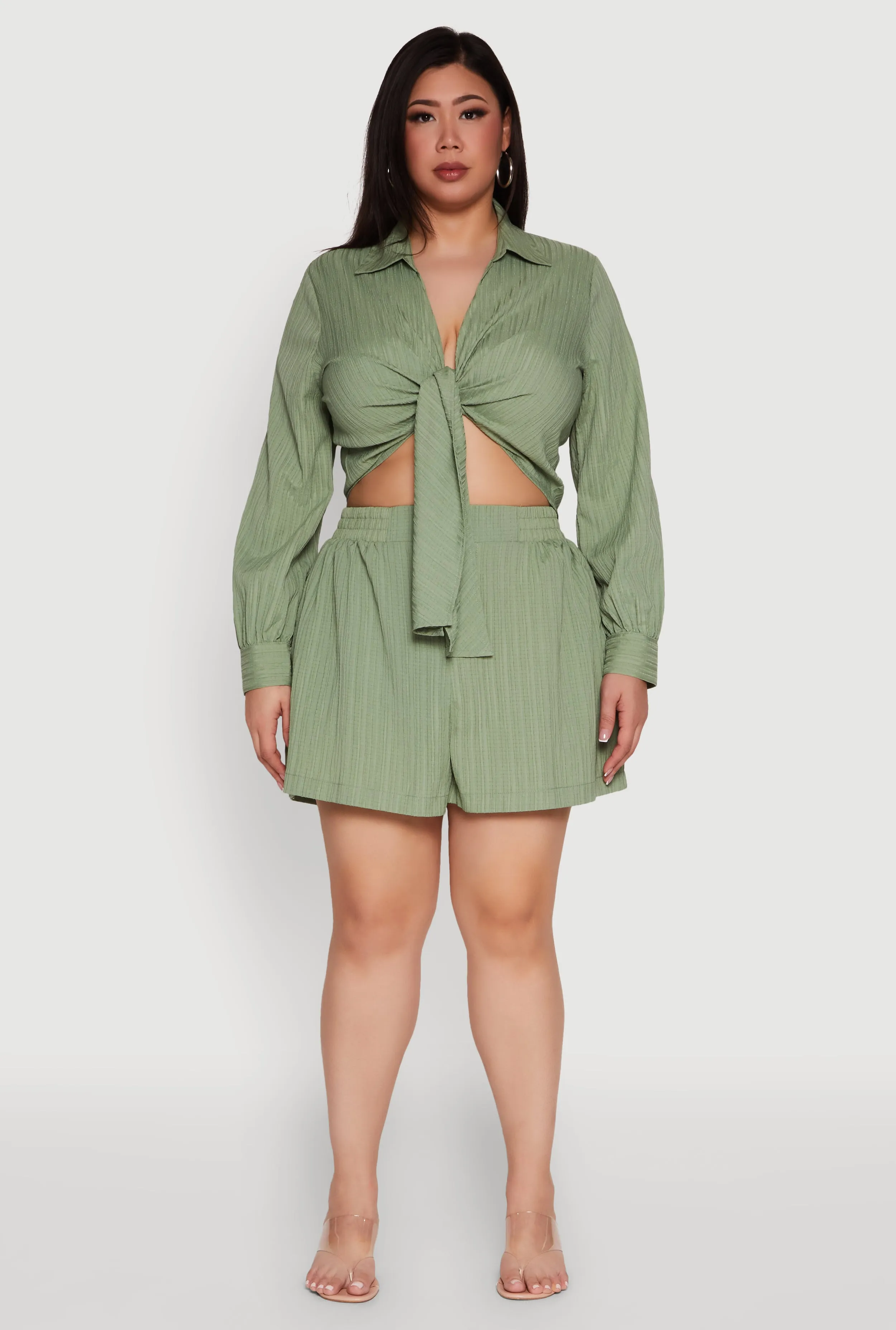 Plus Size Textured Knit Tie Front Crop Top sold by Rainbow product image thumbnail 3