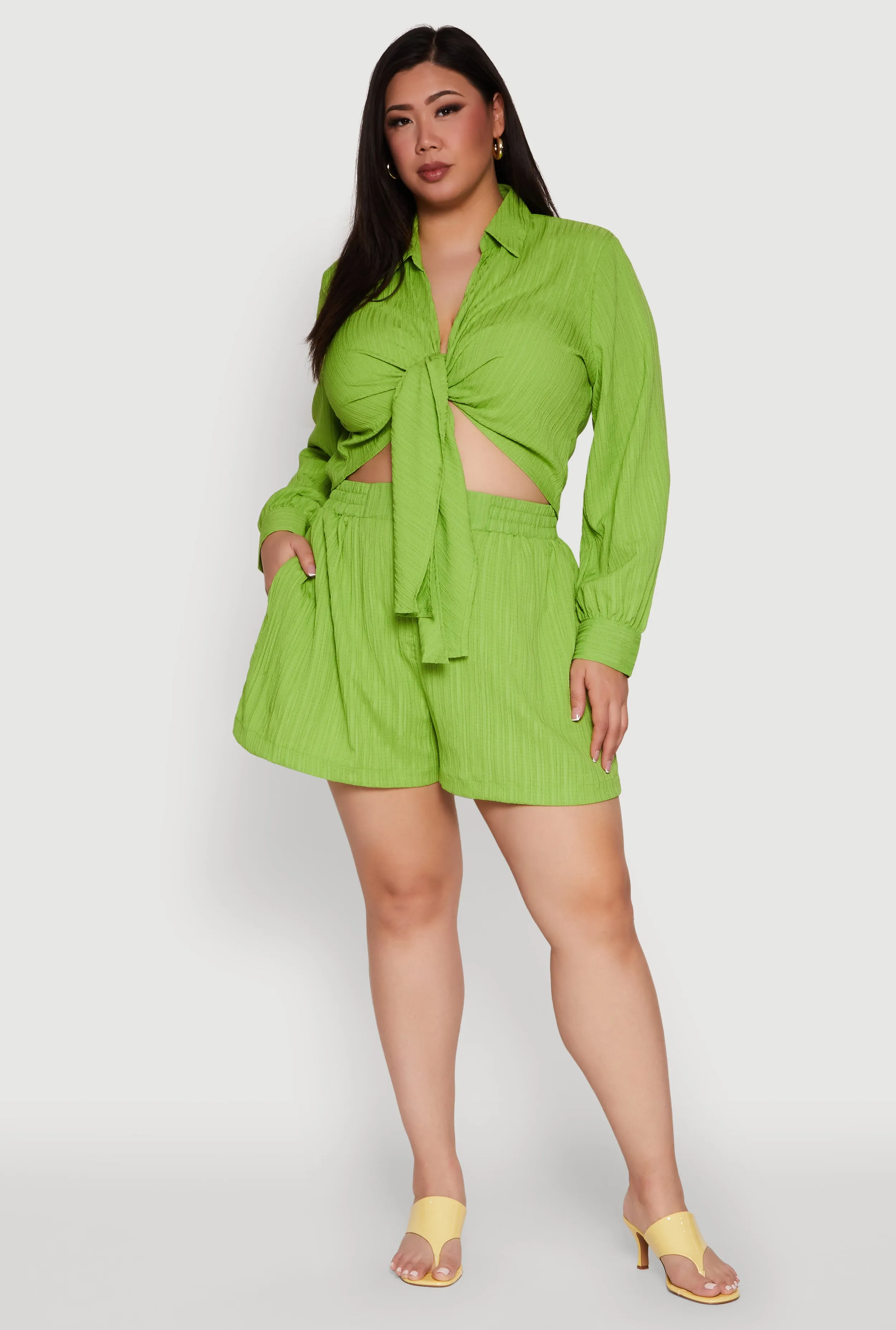 Plus Size Textured Knit Tie Front Crop Top sold by Rainbow product image thumbnail 2