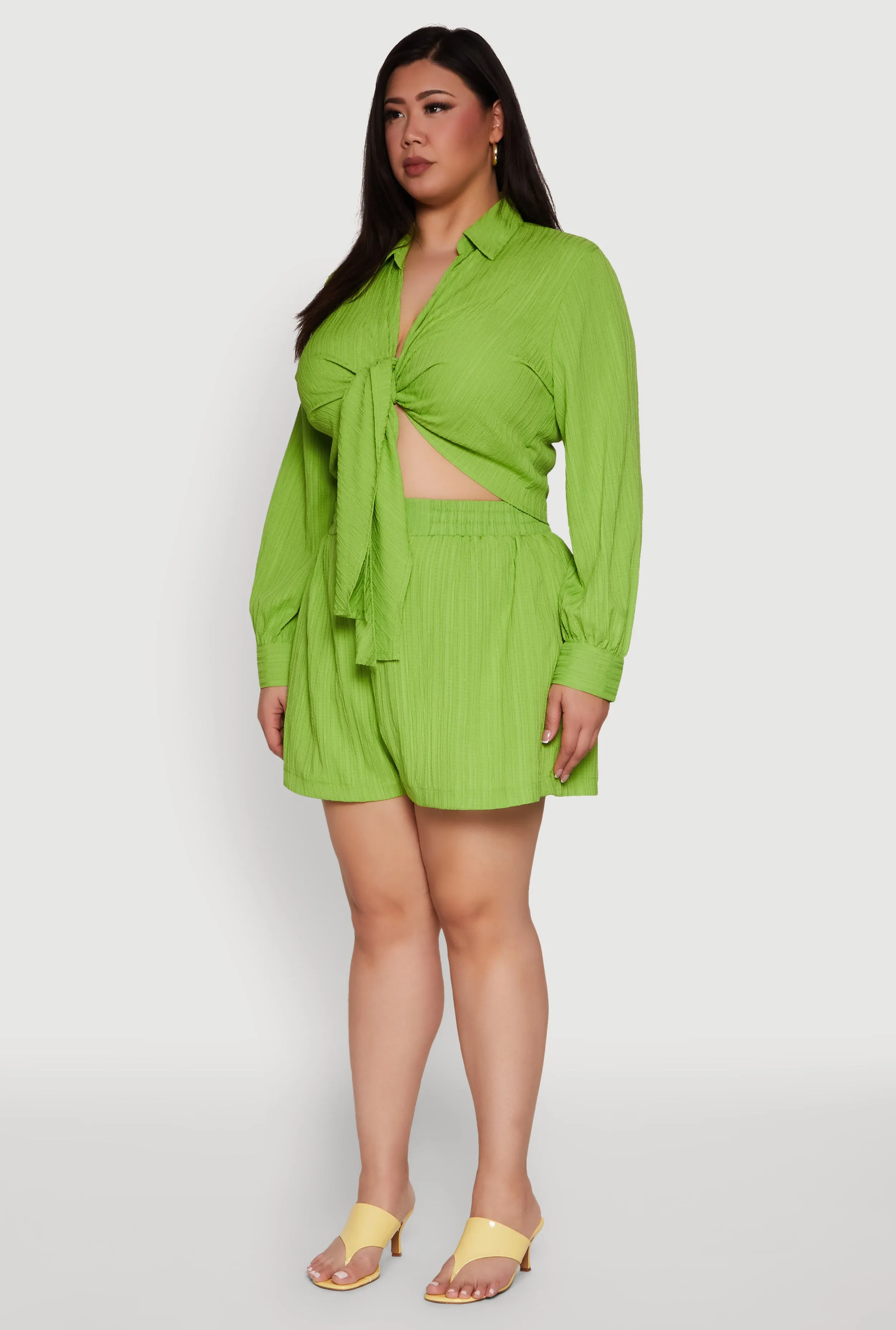 Plus Size Textured Knit Tie Front Crop Top sold by Rainbow product image thumbnail 5