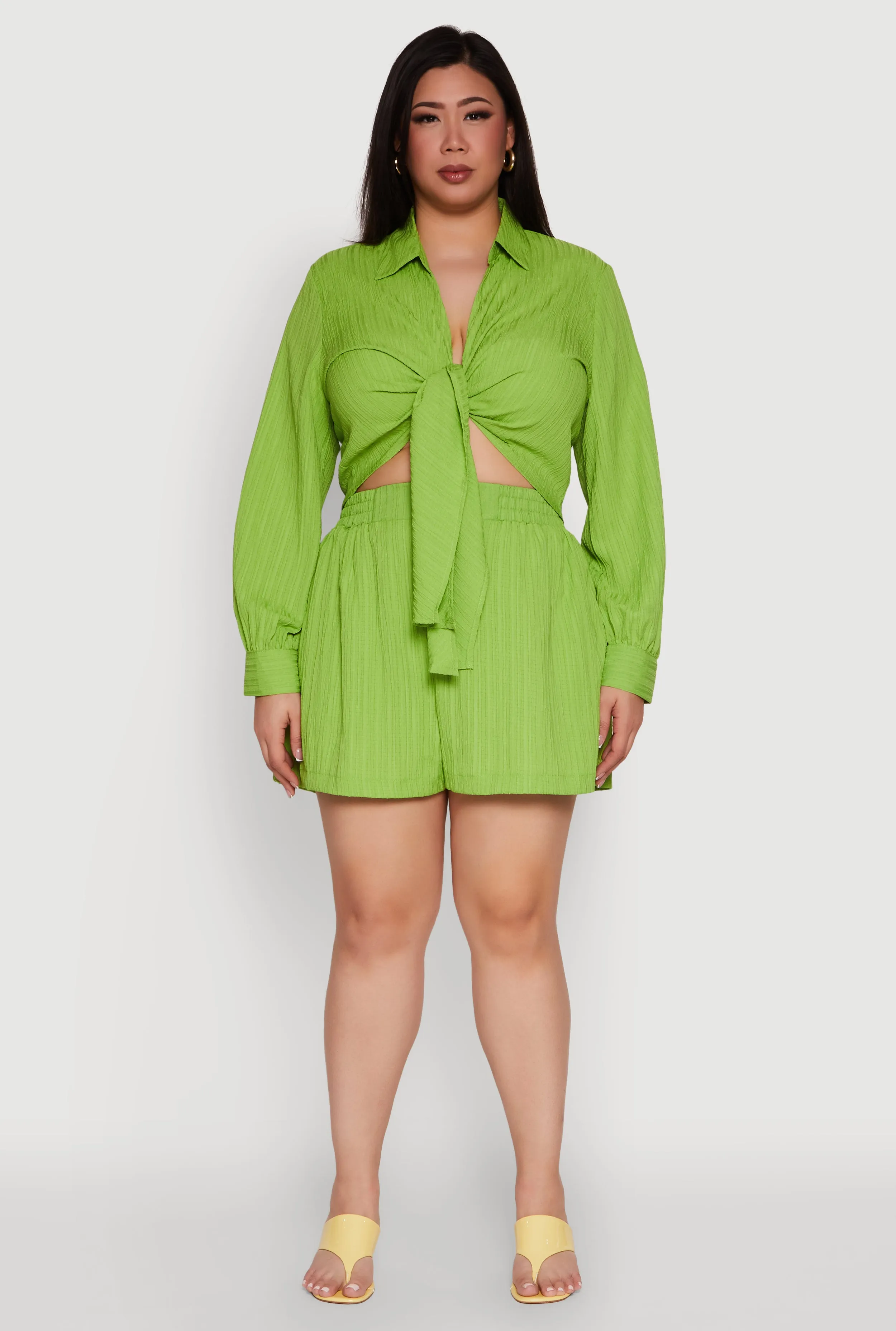 Plus Size Textured Knit Tie Front Crop Top sold by Rainbow product image thumbnail 3