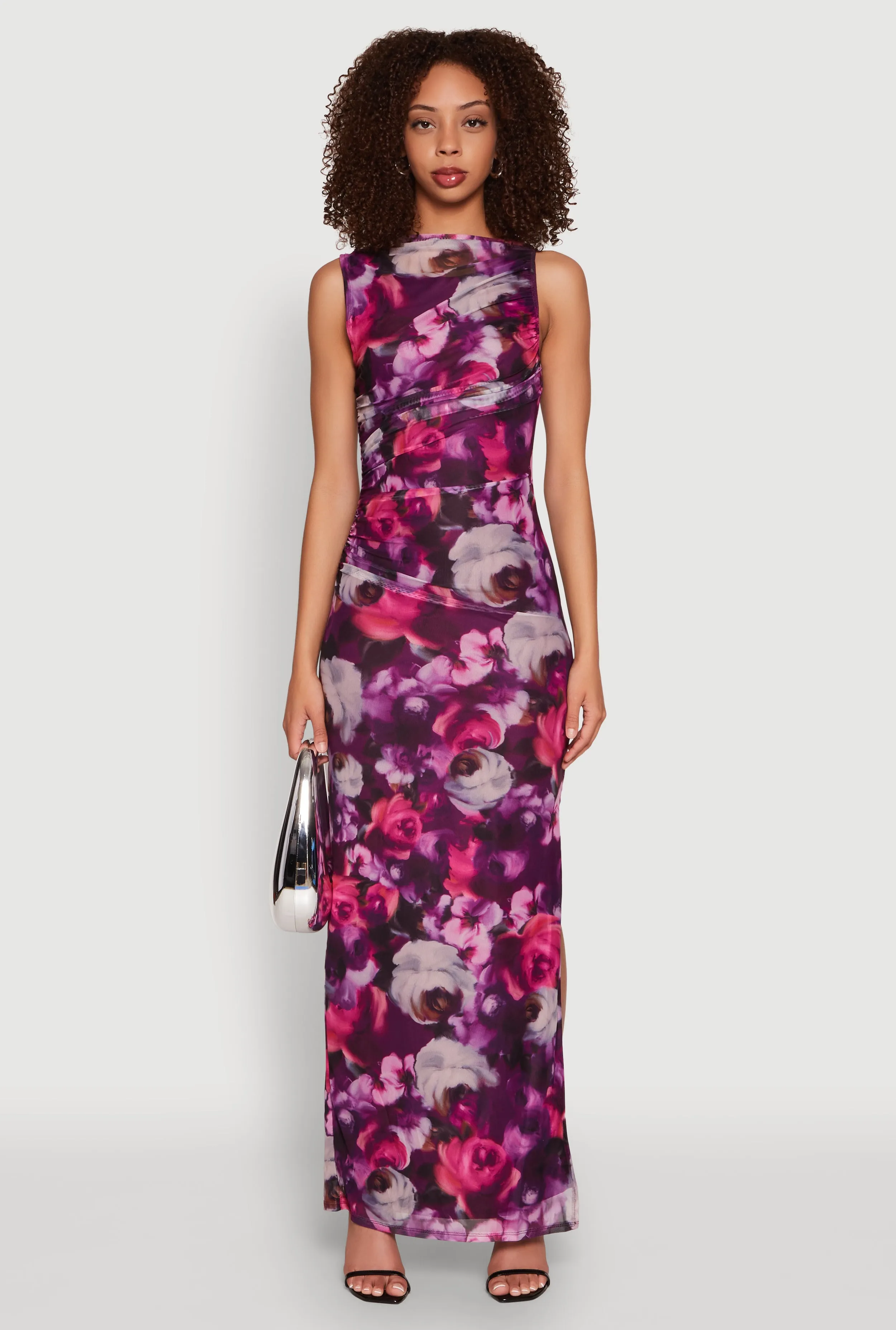 Haute Monde Side Ruched Floral Mesh Dress sold by Rainbow