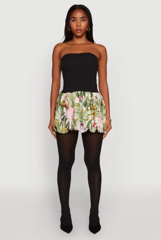 Strapless Floral Print Bubble Hem Dress sold by Rainbow