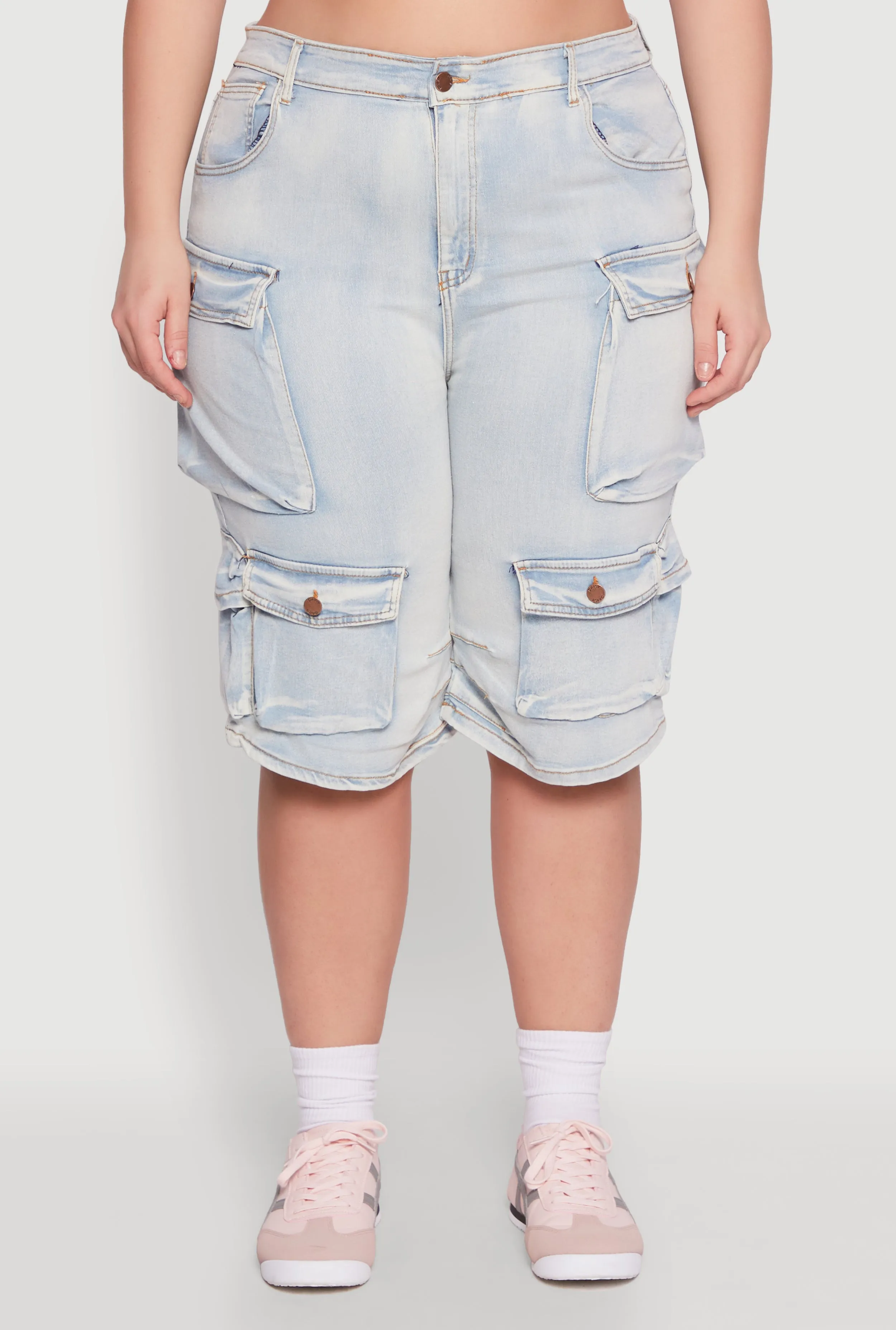 Plus Size Daisy Denim Cargo Pocket Bermuda Shorts sold by Rainbow product image thumbnail 5