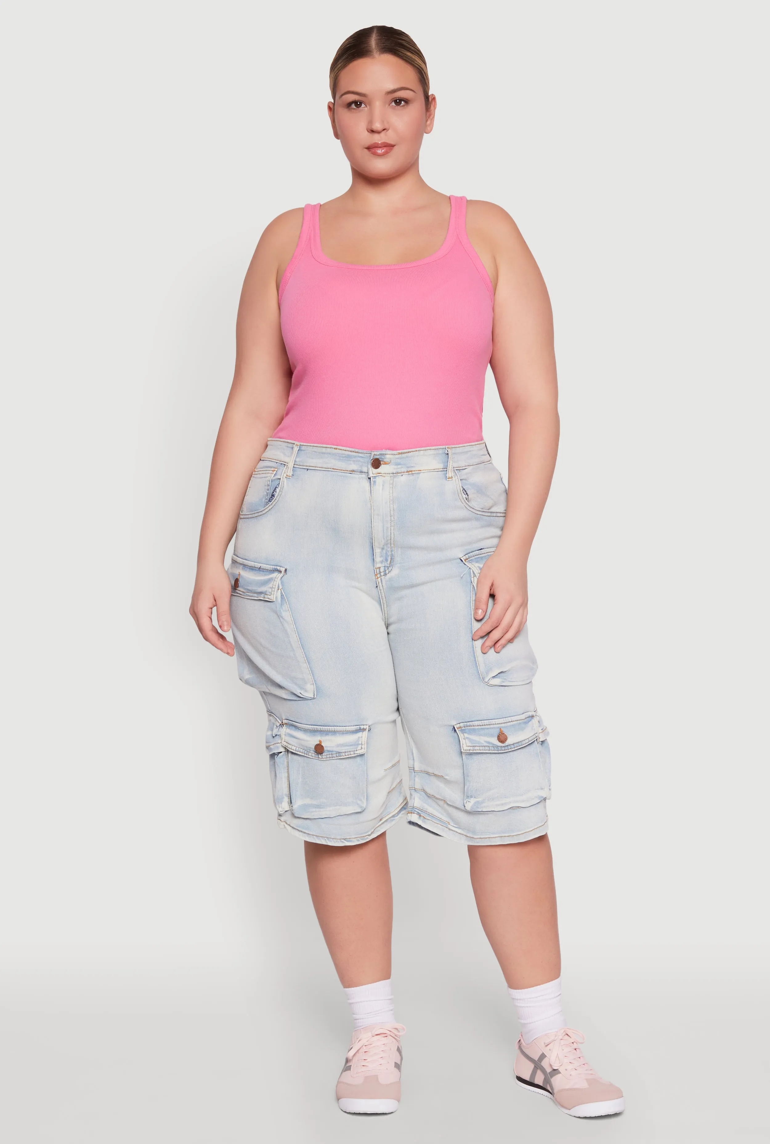 Plus Size Daisy Denim Cargo Pocket Bermuda Shorts sold by Rainbow