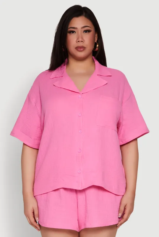 Plus Size Gauze Knit Short Sleeve Shirt sold by Rainbow