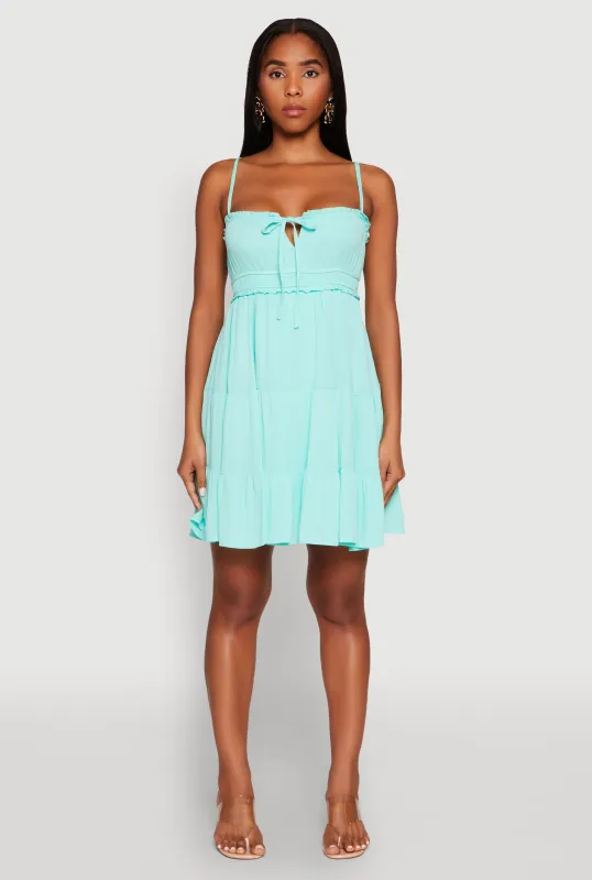 Iris Tie Front Tiered Mini Dress sold by Rainbow