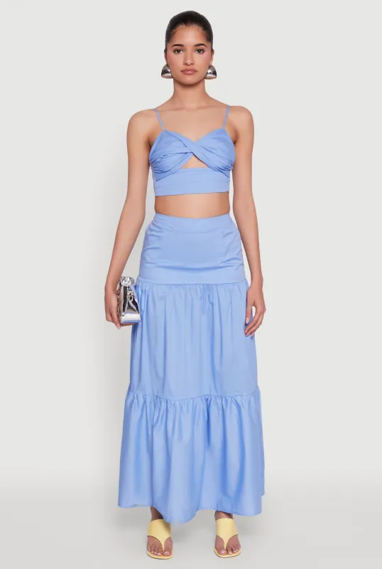 Poplin High Waist Tiered Maxi Skirt sold by Rainbow
