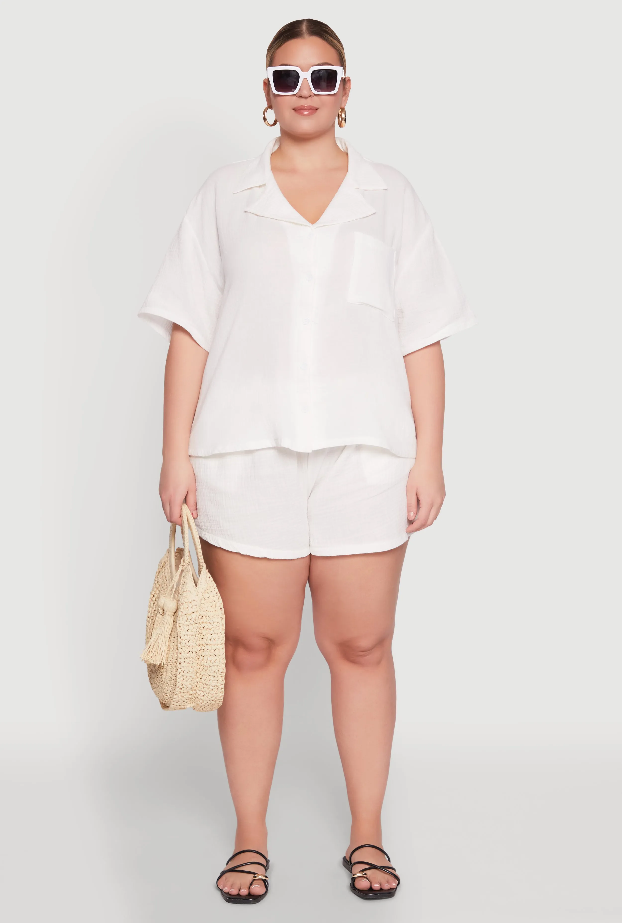 Plus Size Gauze Knit Short Sleeve Shirt sold by Rainbow product image thumbnail 2