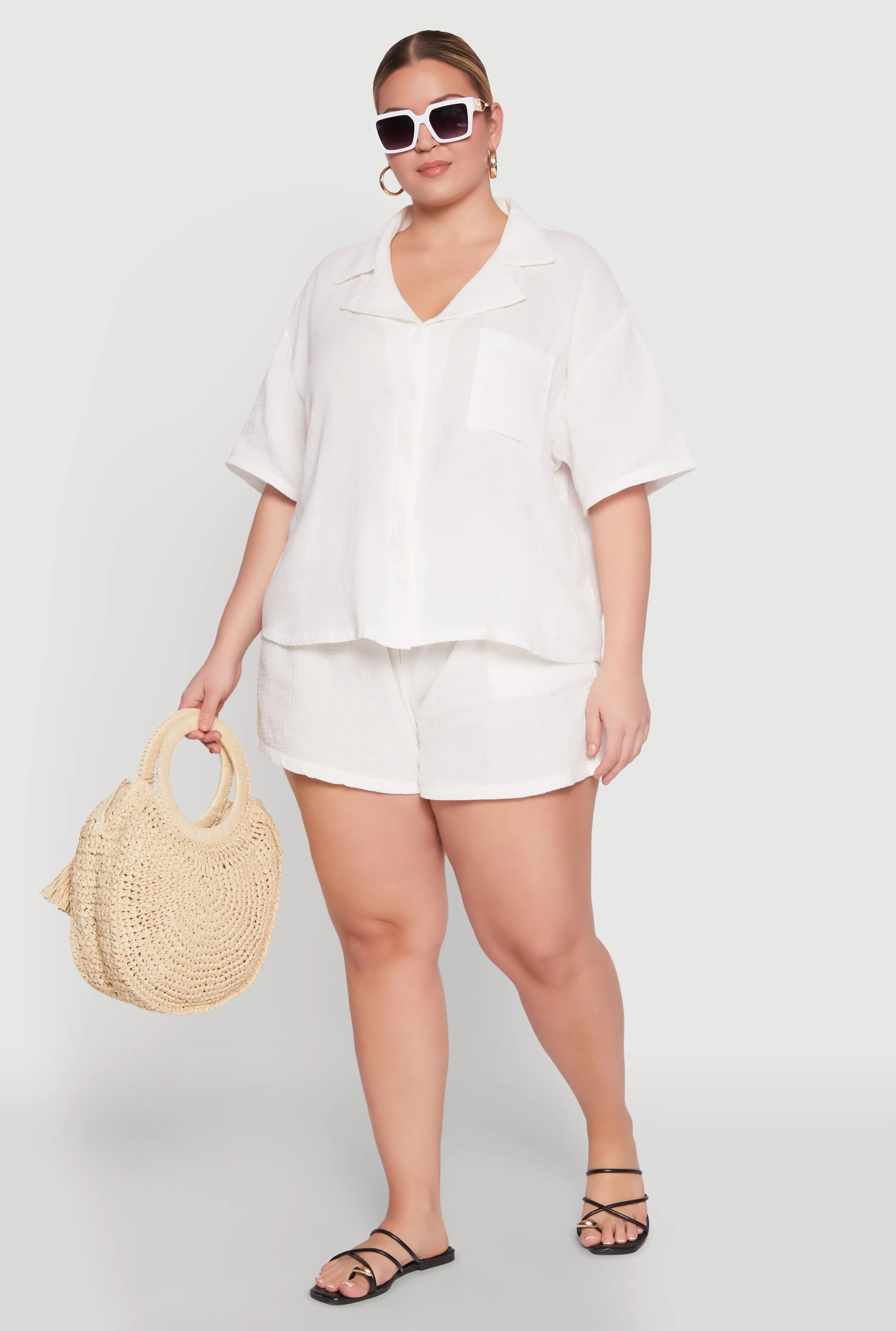 Plus Size Gauze Knit Short Sleeve Shirt sold by Rainbow product image thumbnail 3