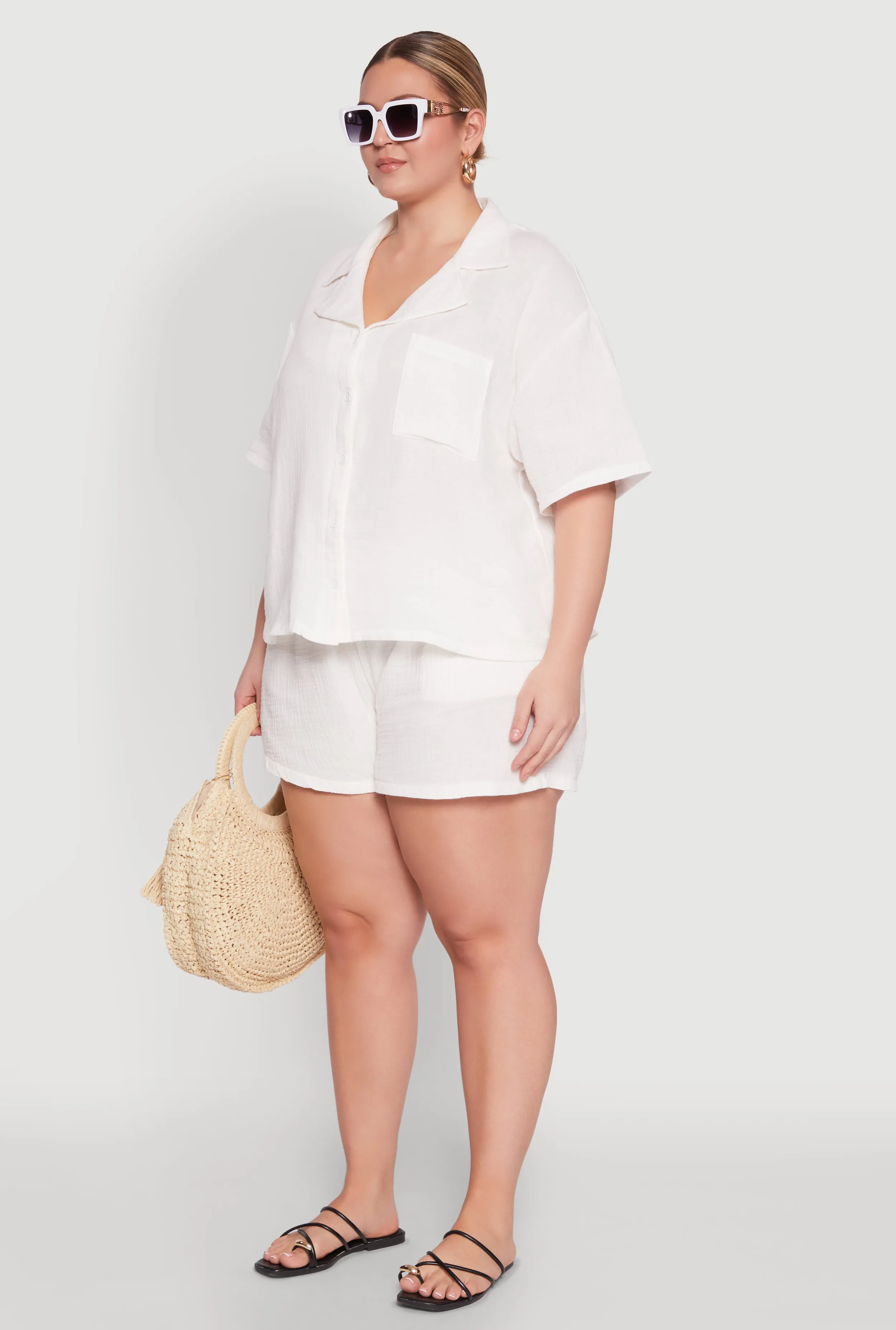 Plus Size Gauze Knit Short Sleeve Shirt sold by Rainbow product image thumbnail 5
