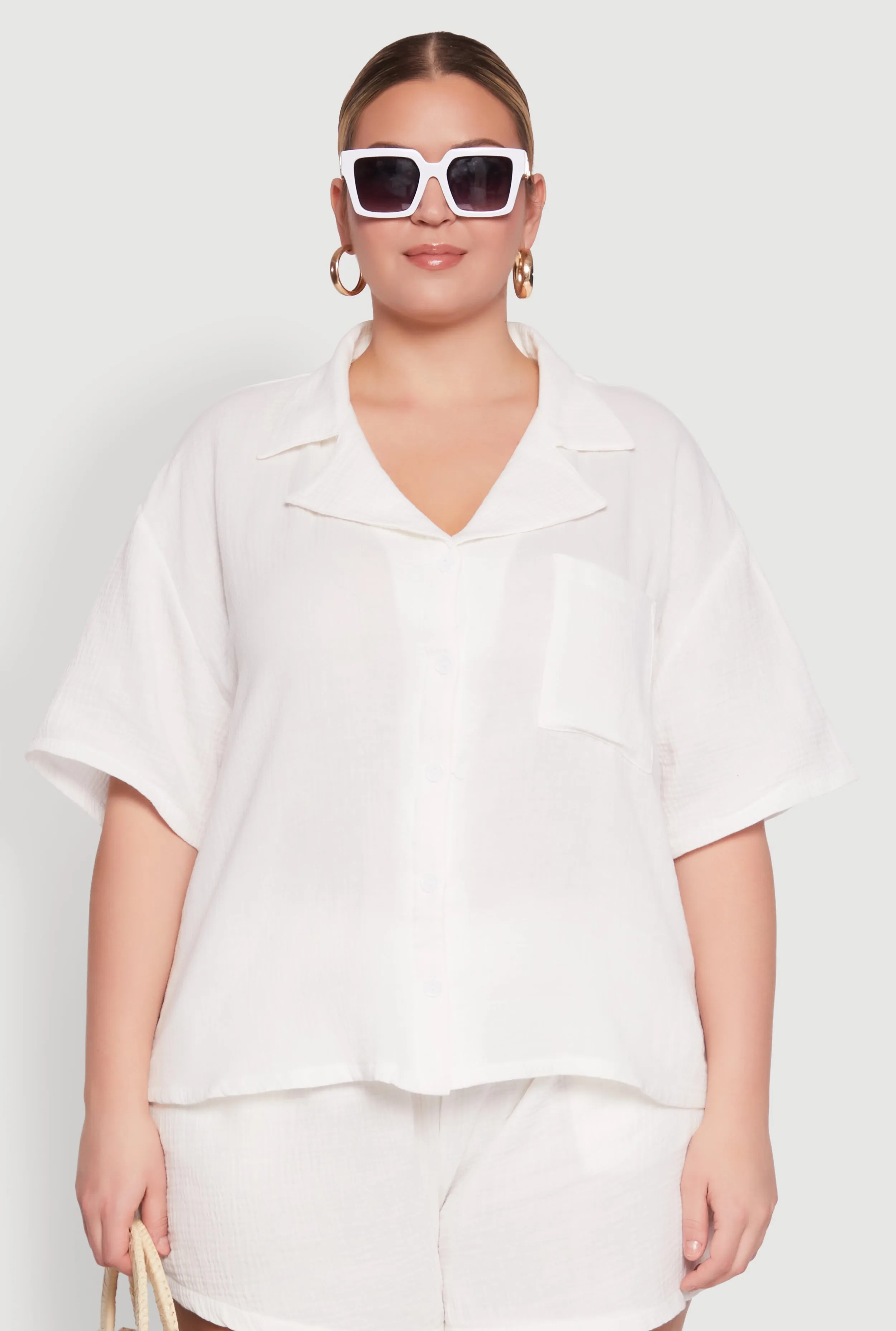Plus Size Gauze Knit Short Sleeve Shirt sold by Rainbow