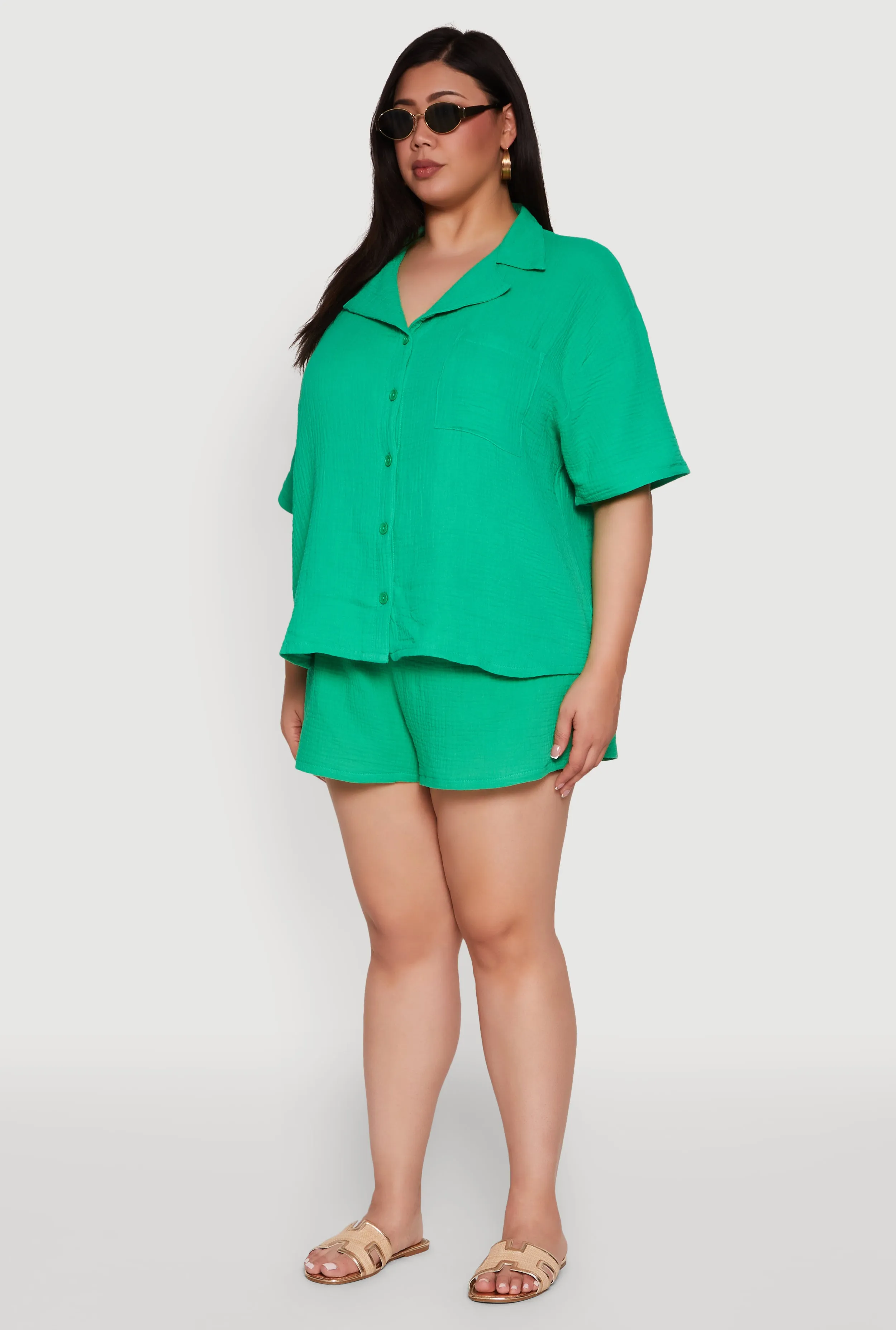 Plus Size Gauze Knit Short Sleeve Shirt sold by Rainbow product image thumbnail 5