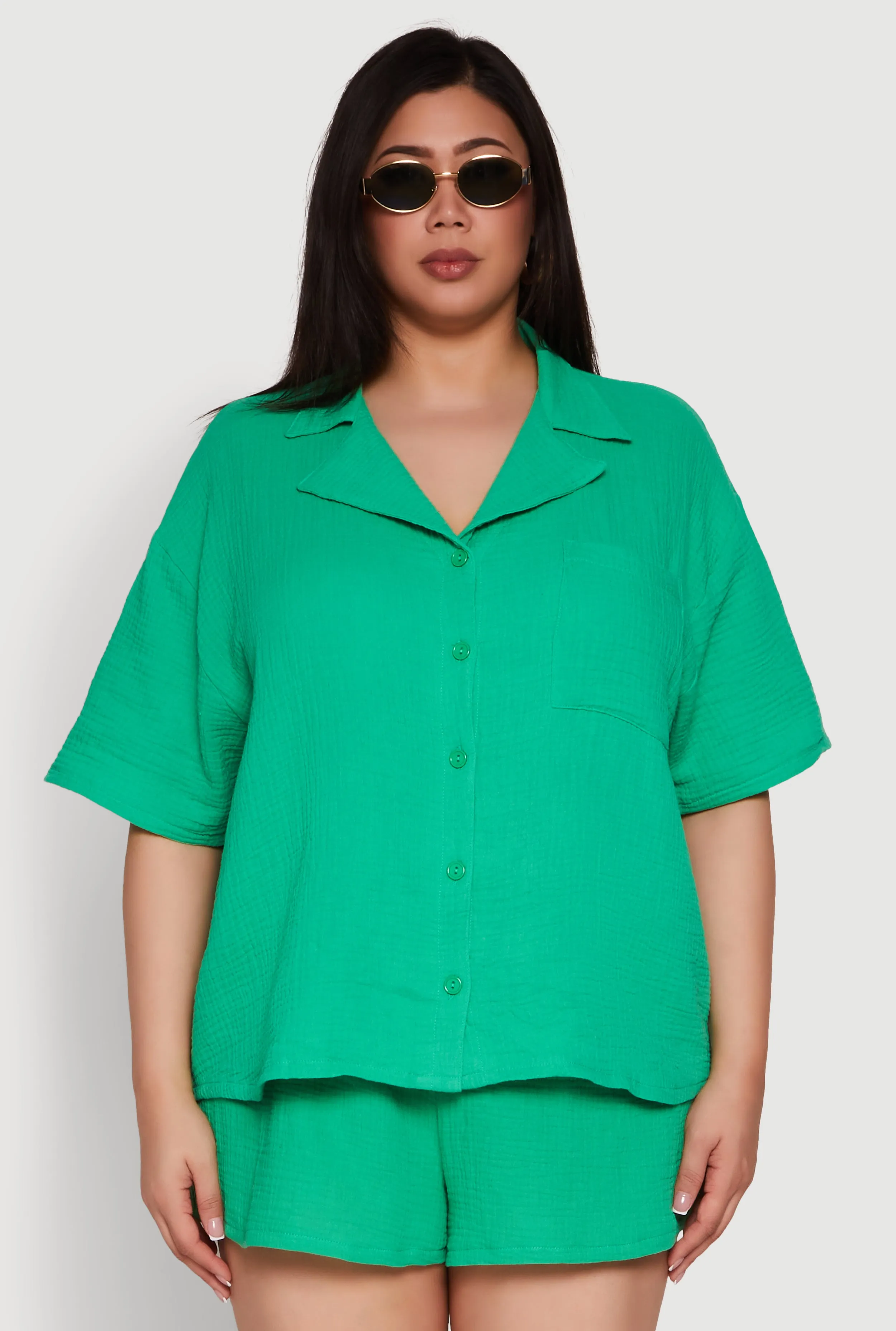 Plus Size Gauze Knit Short Sleeve Shirt sold by Rainbow