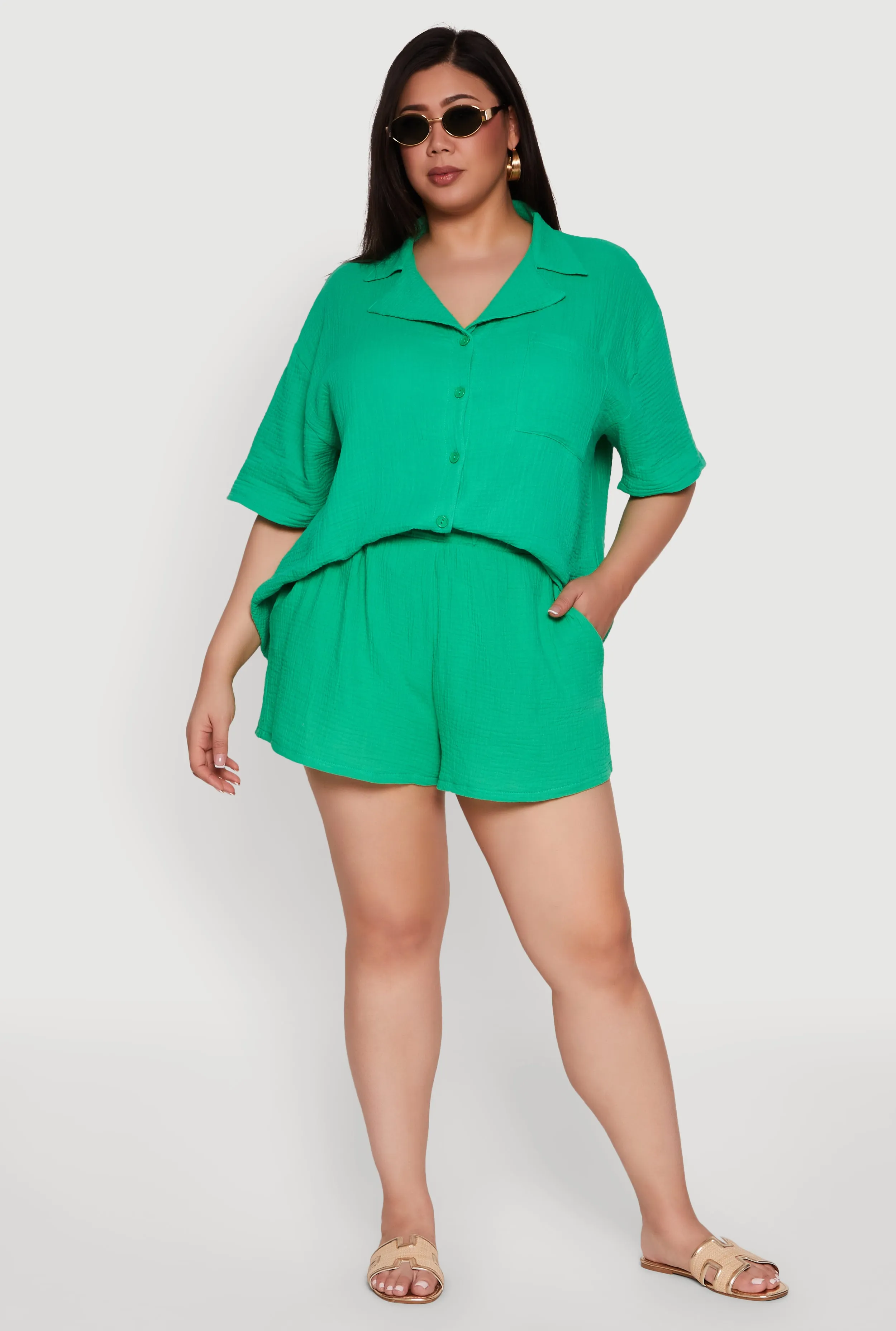 Plus Size Gauze Knit Short Sleeve Shirt sold by Rainbow product image thumbnail 2