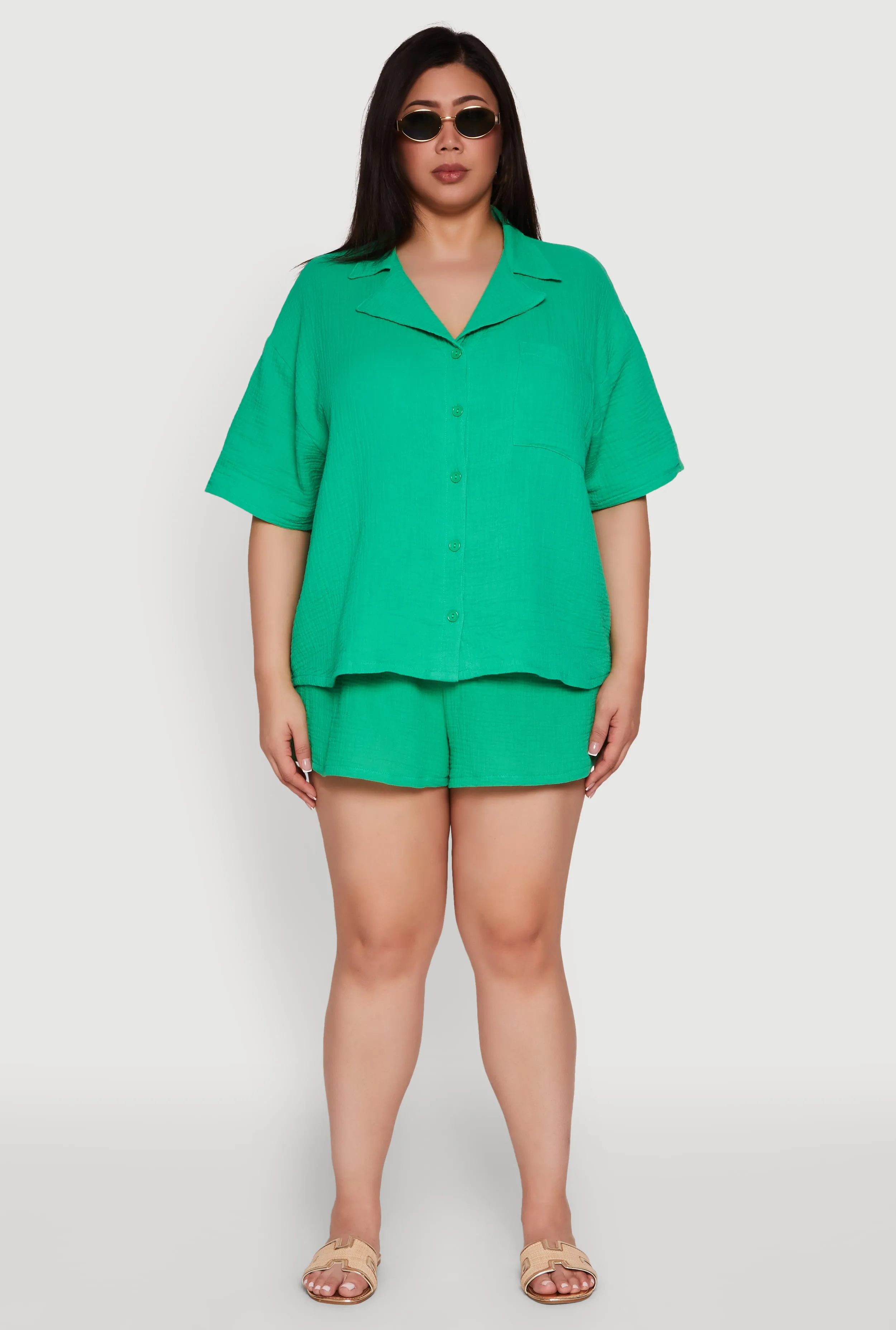 Plus Size Gauze Knit Short Sleeve Shirt sold by Rainbow product image thumbnail 3