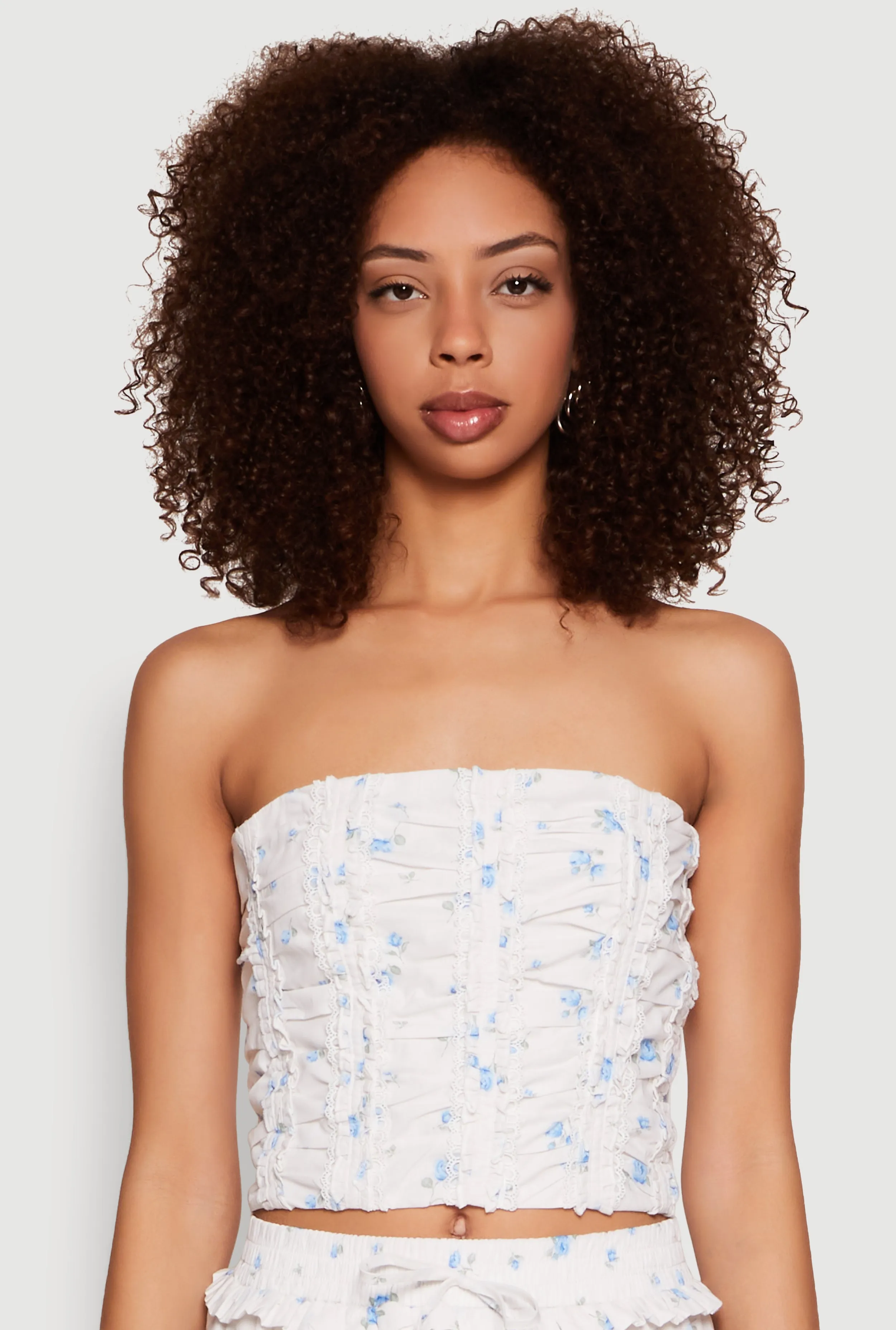 Iris Floral Print Lace Detail Cropped Tube Top sold by Rainbow
