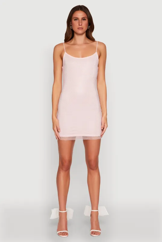 Haute Monde Fishnet Lined Rhinestone Mini Dress sold by Rainbow