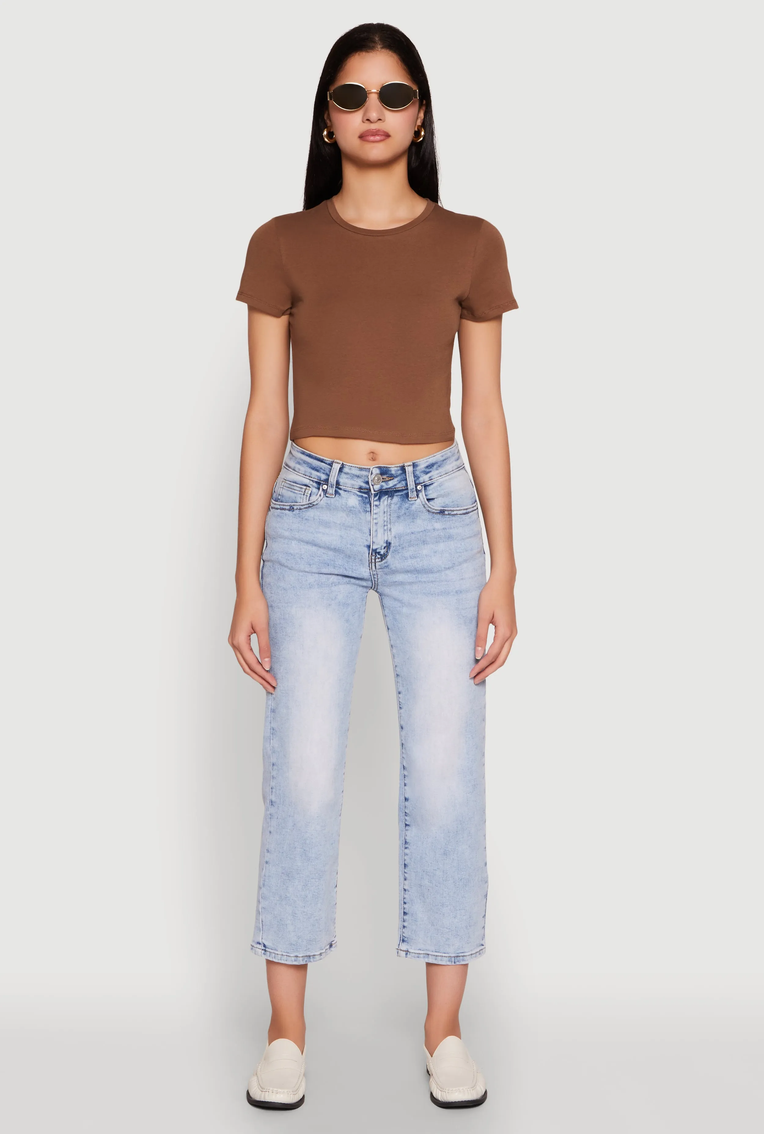 Cropped Short Sleeve Crew Neck Tee sold by Rainbow