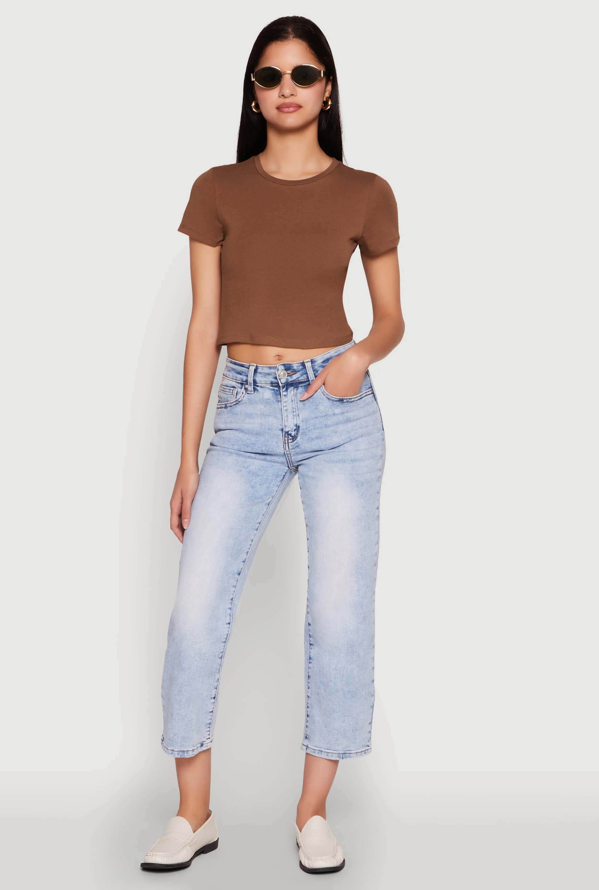 Cropped Short Sleeve Crew Neck Tee sold by Rainbow product image thumbnail 3