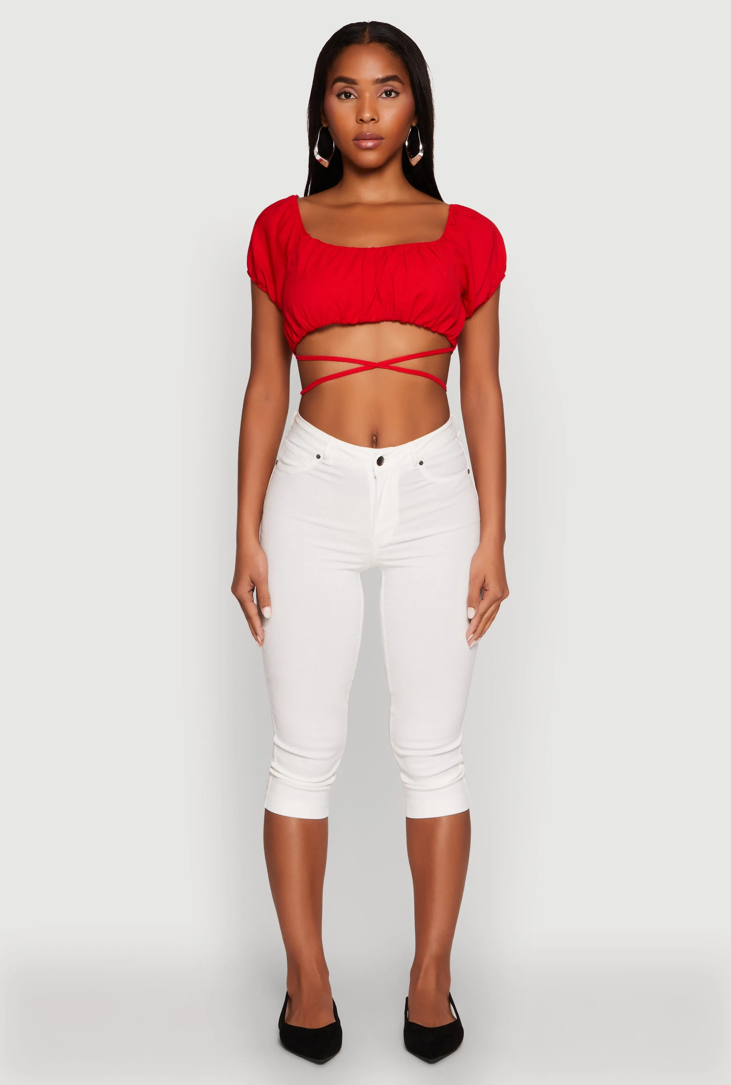 Ruched Tie Back Bubble Sleeve Crop Top sold by Rainbow product image thumbnail 3