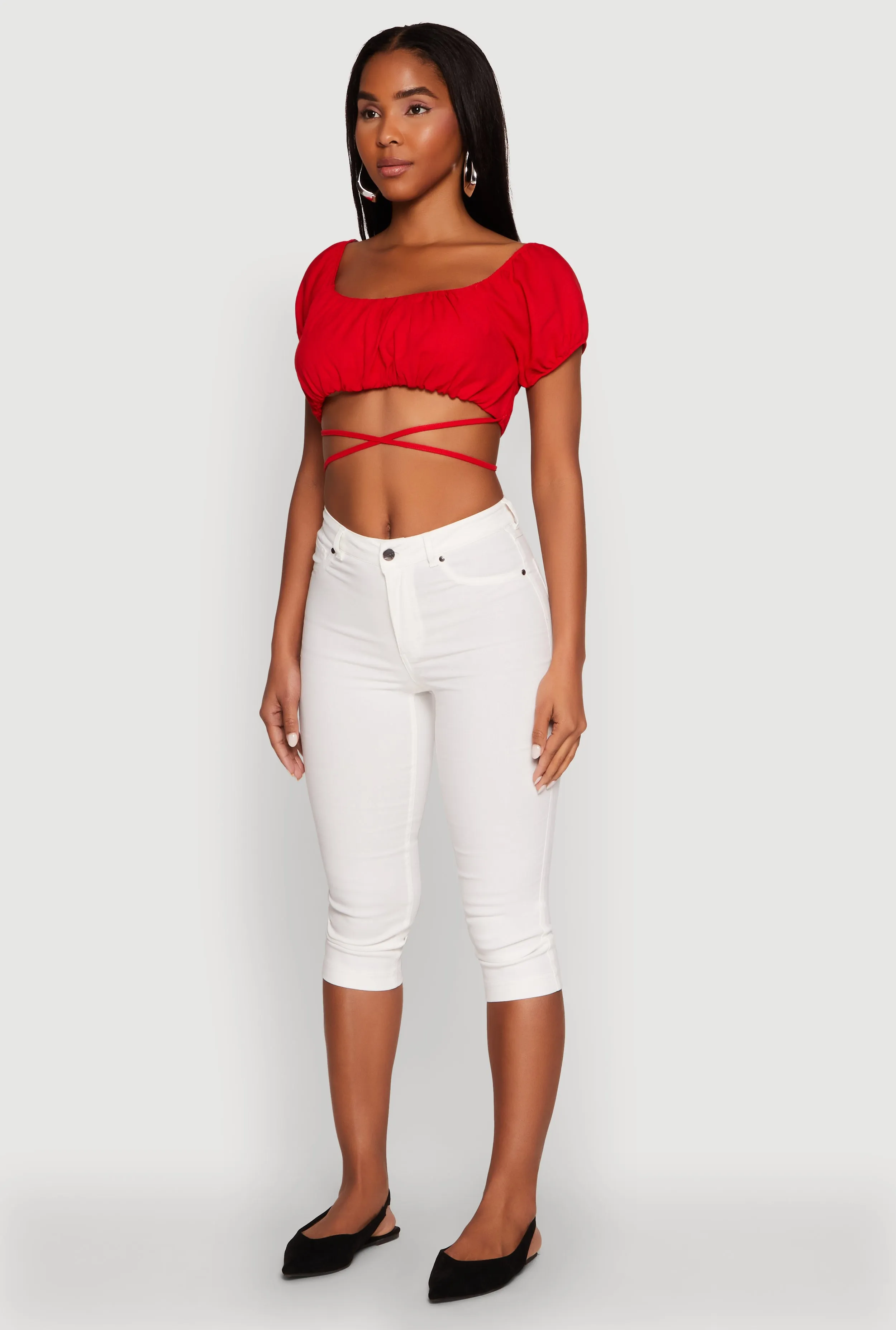 Ruched Tie Back Bubble Sleeve Crop Top sold by Rainbow product image thumbnail 5
