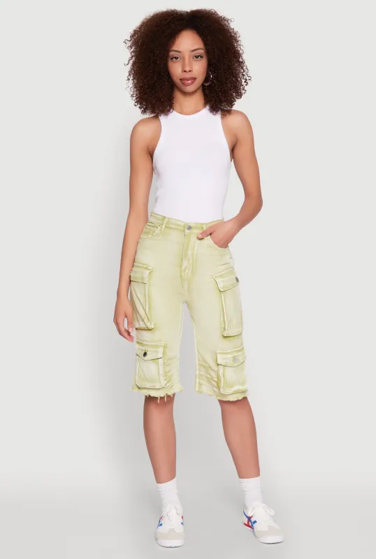 Daisy Acid Wash Raw Hem Utility Bermuda Shorts sold by Rainbow