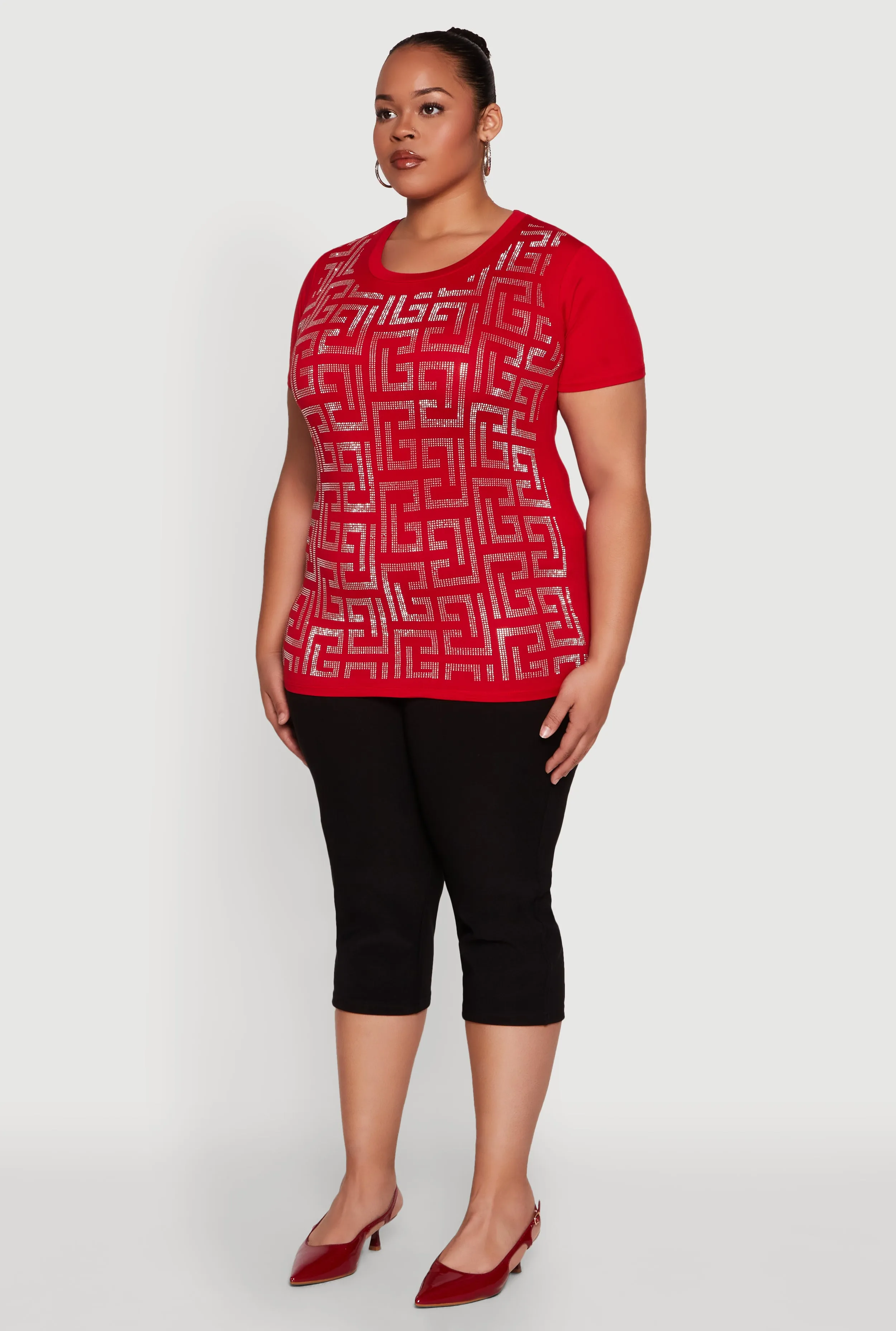 Plus Size Soft Knit Greek Key Rhinestone T Shirt sold by Rainbow product image thumbnail 5