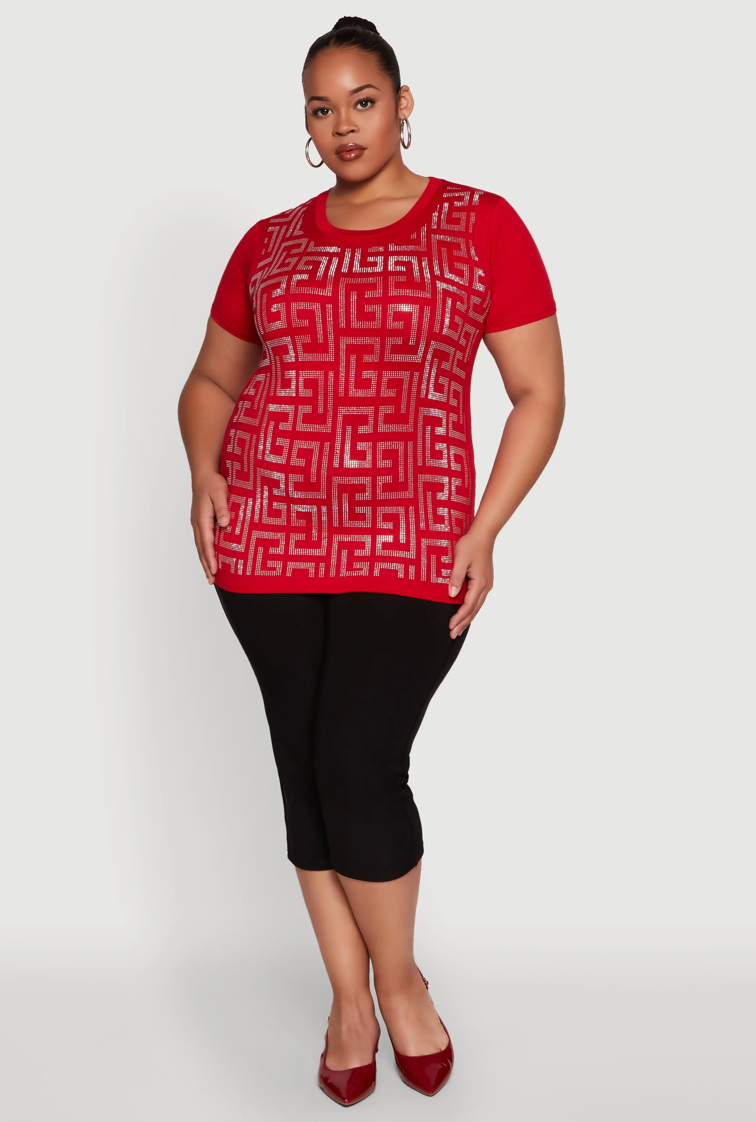 Plus Size Soft Knit Greek Key Rhinestone T Shirt sold by Rainbow product image thumbnail 3