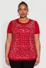 Plus Size Soft Knit Greek Key Rhinestone T Shirt sold by Rainbow