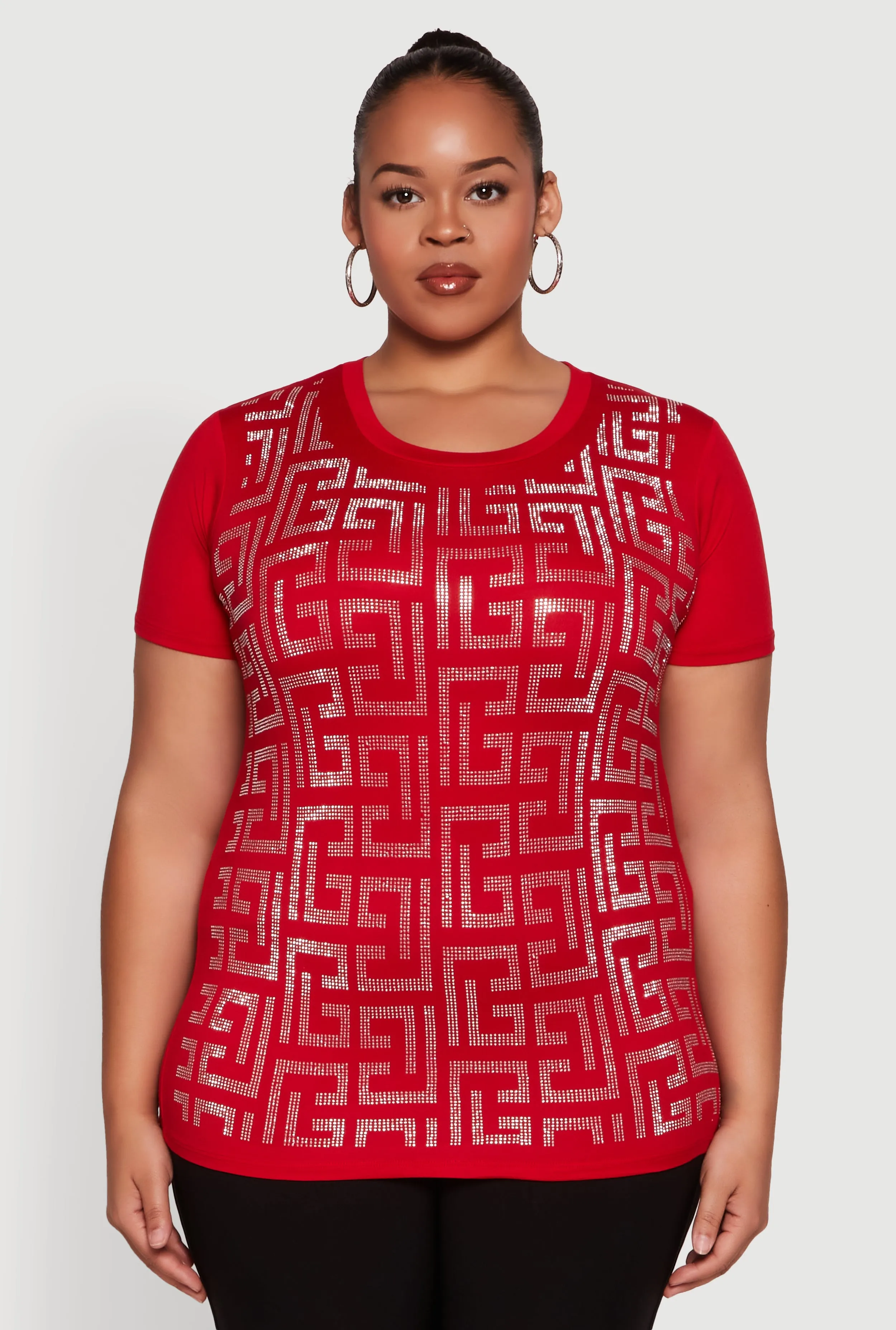 Plus Size Soft Knit Greek Key Rhinestone T Shirt sold by Rainbow product image thumbnail 2