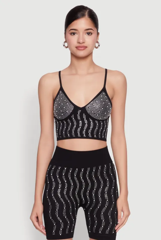 Seamless Rhinestone Faux Pearl Crop Top sold by Rainbow