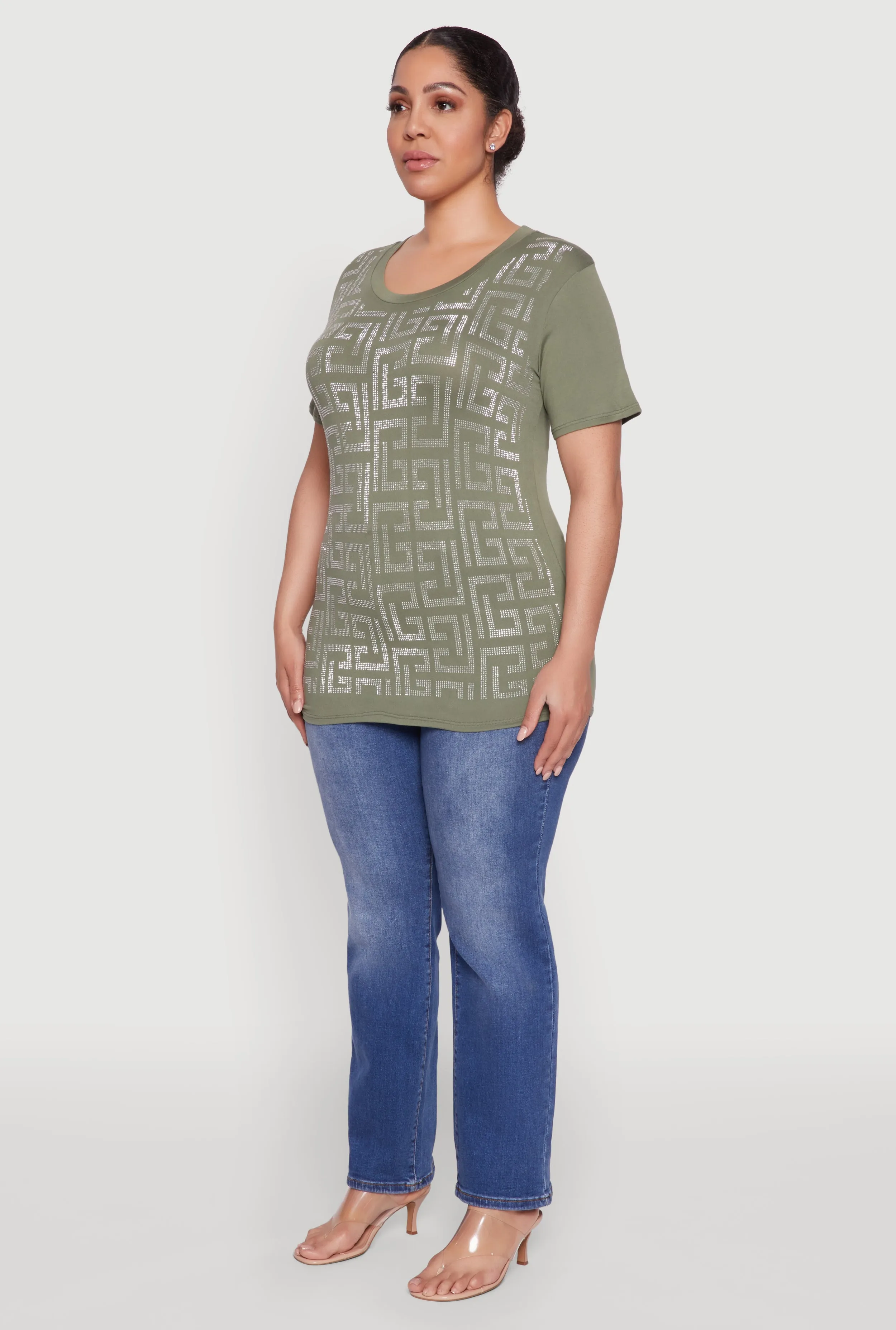 Plus Size Soft Knit Greek Key Rhinestone T Shirt sold by Rainbow product image thumbnail 5