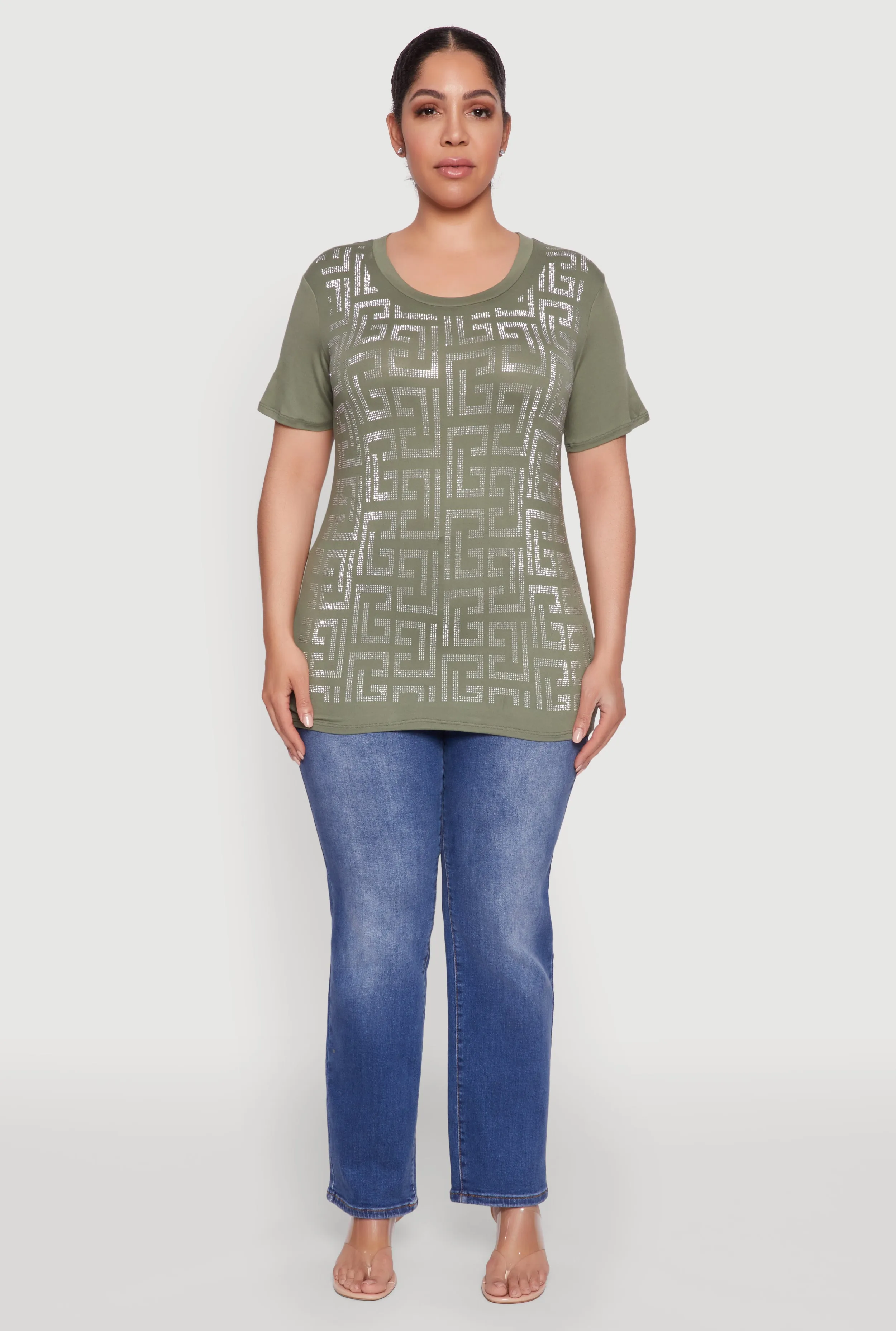 Plus Size Soft Knit Greek Key Rhinestone T Shirt sold by Rainbow product image thumbnail 3