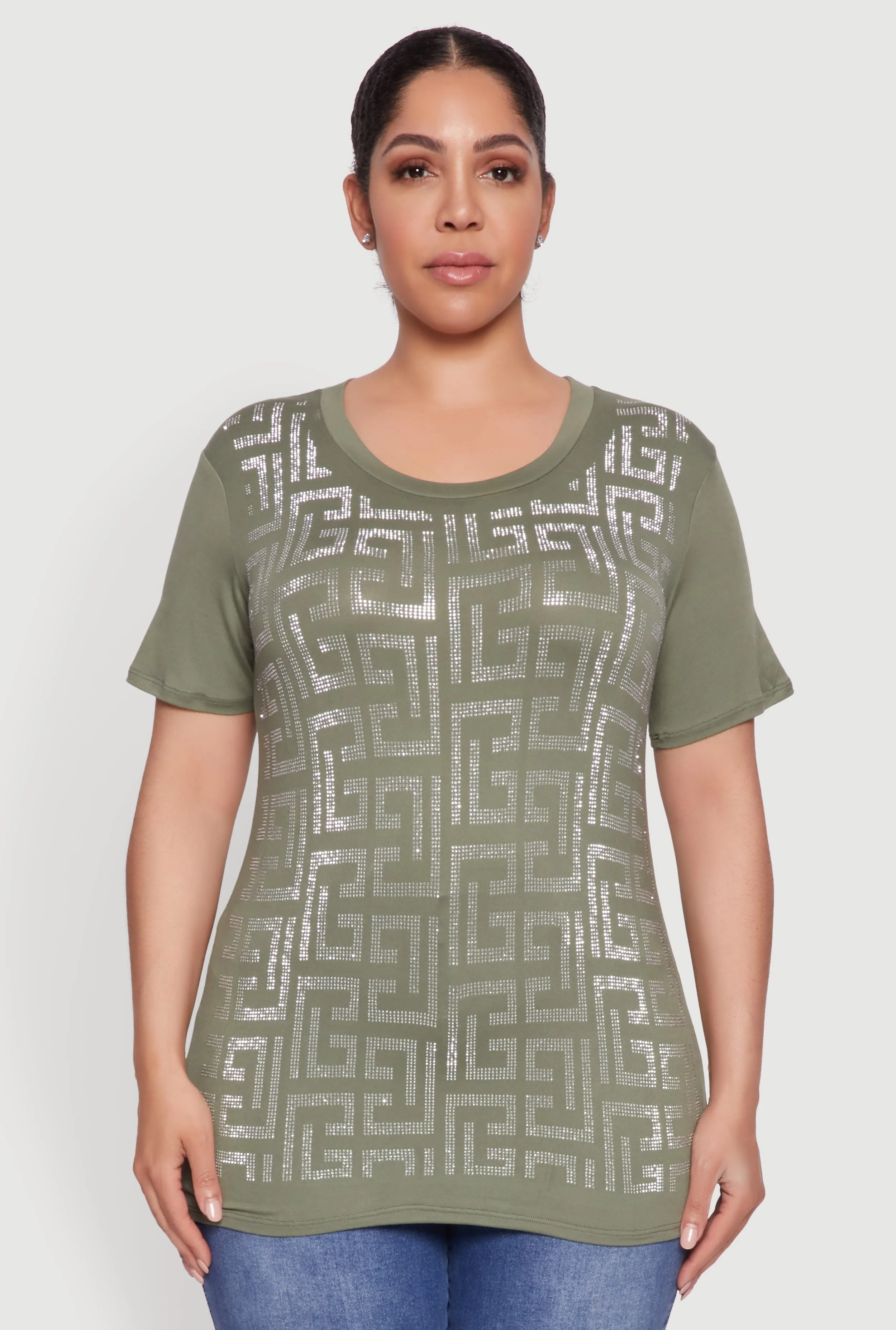 Plus Size Soft Knit Greek Key Rhinestone T Shirt sold by Rainbow product image thumbnail 2