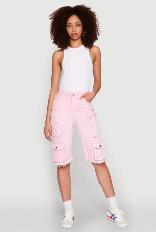 Daisy Acid Wash Raw Hem Utility Bermuda Shorts sold by Rainbow