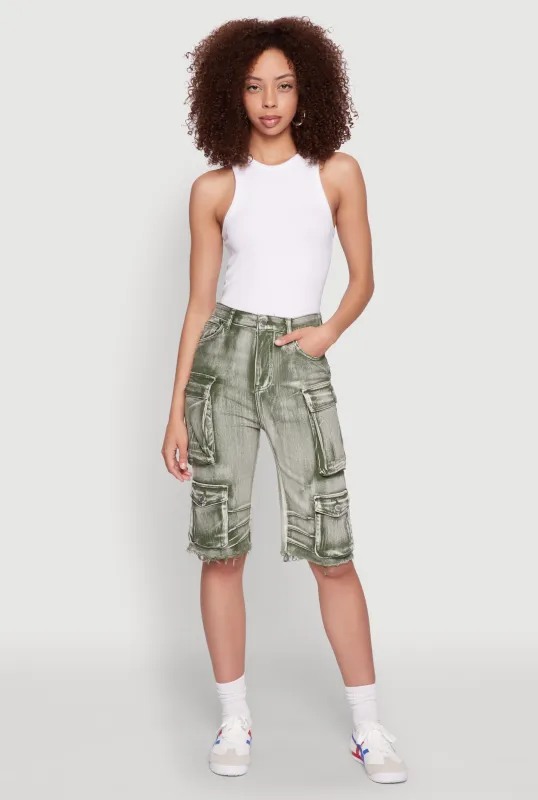 Daisy Acid Wash Raw Hem Utility Bermuda Shorts sold by Rainbow