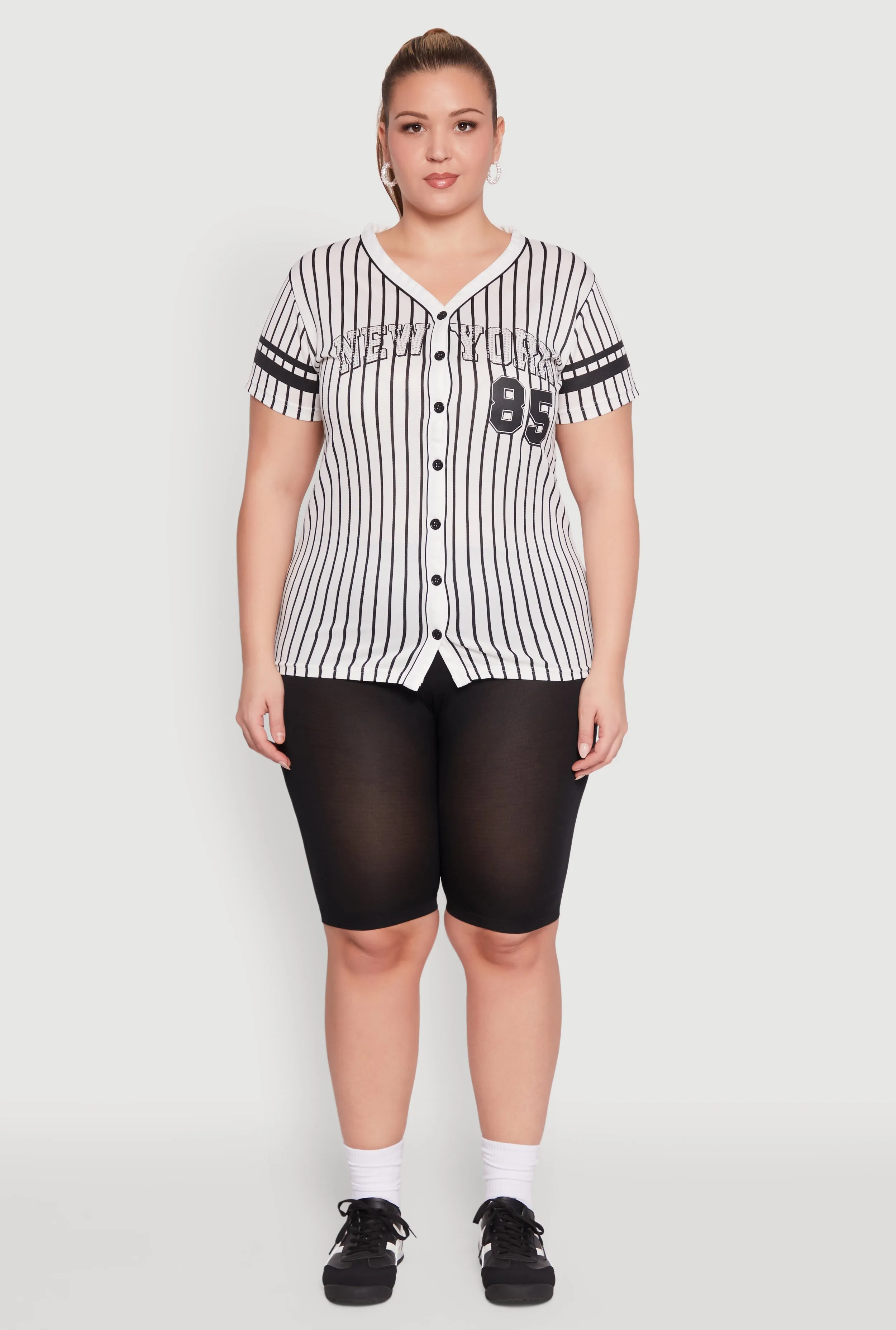 Plus Size Striped New York Print Jersey Mesh Tee sold by Rainbow product image thumbnail 3