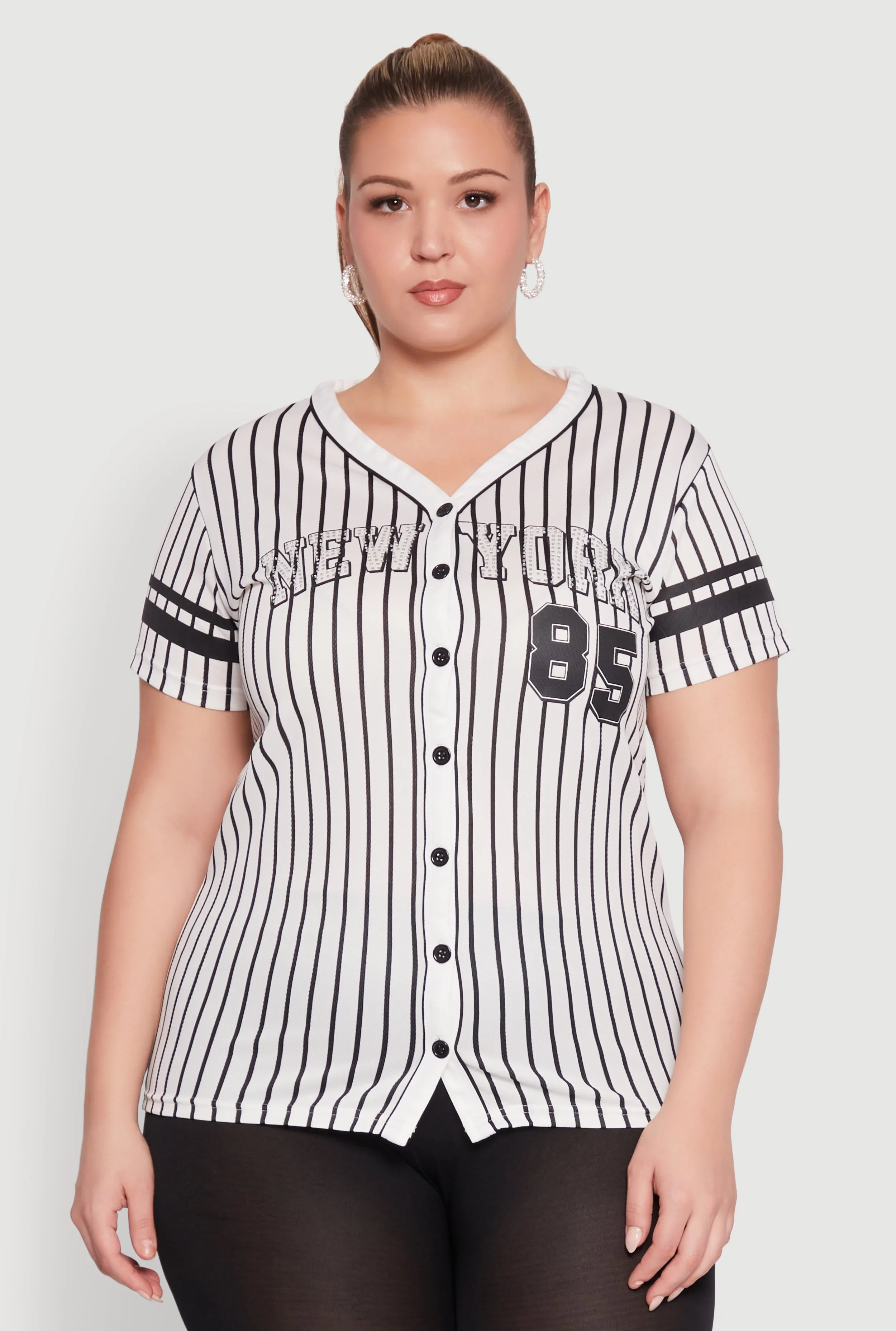 Plus Size Striped New York Print Jersey Mesh Tee sold by Rainbow product image thumbnail 2