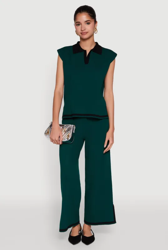 Daisy Contrast Trim Wide Leg Pants sold by Rainbow