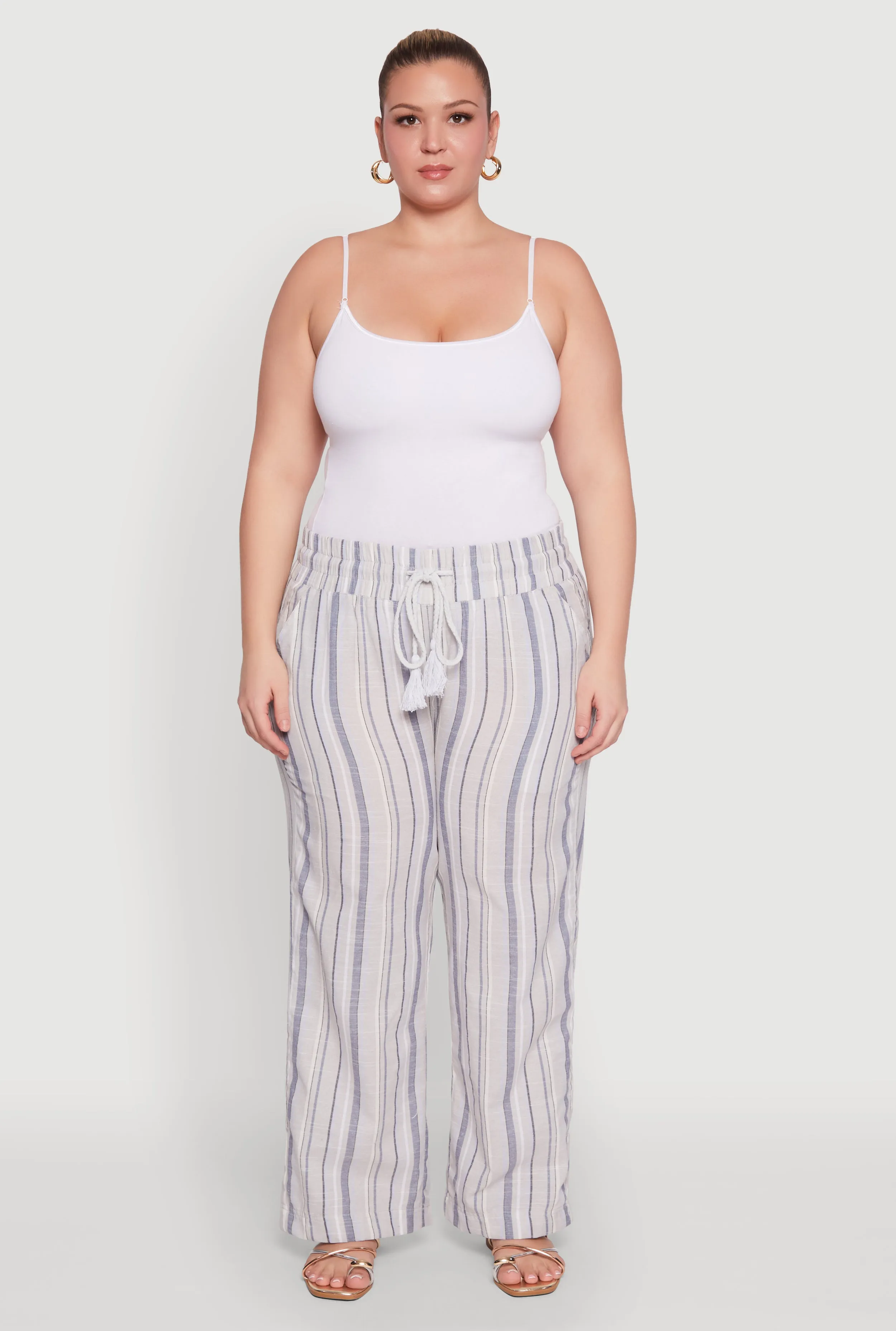 Plus Size Striped Drawstring Waist Palazzo Pants sold by Rainbow product image thumbnail 2