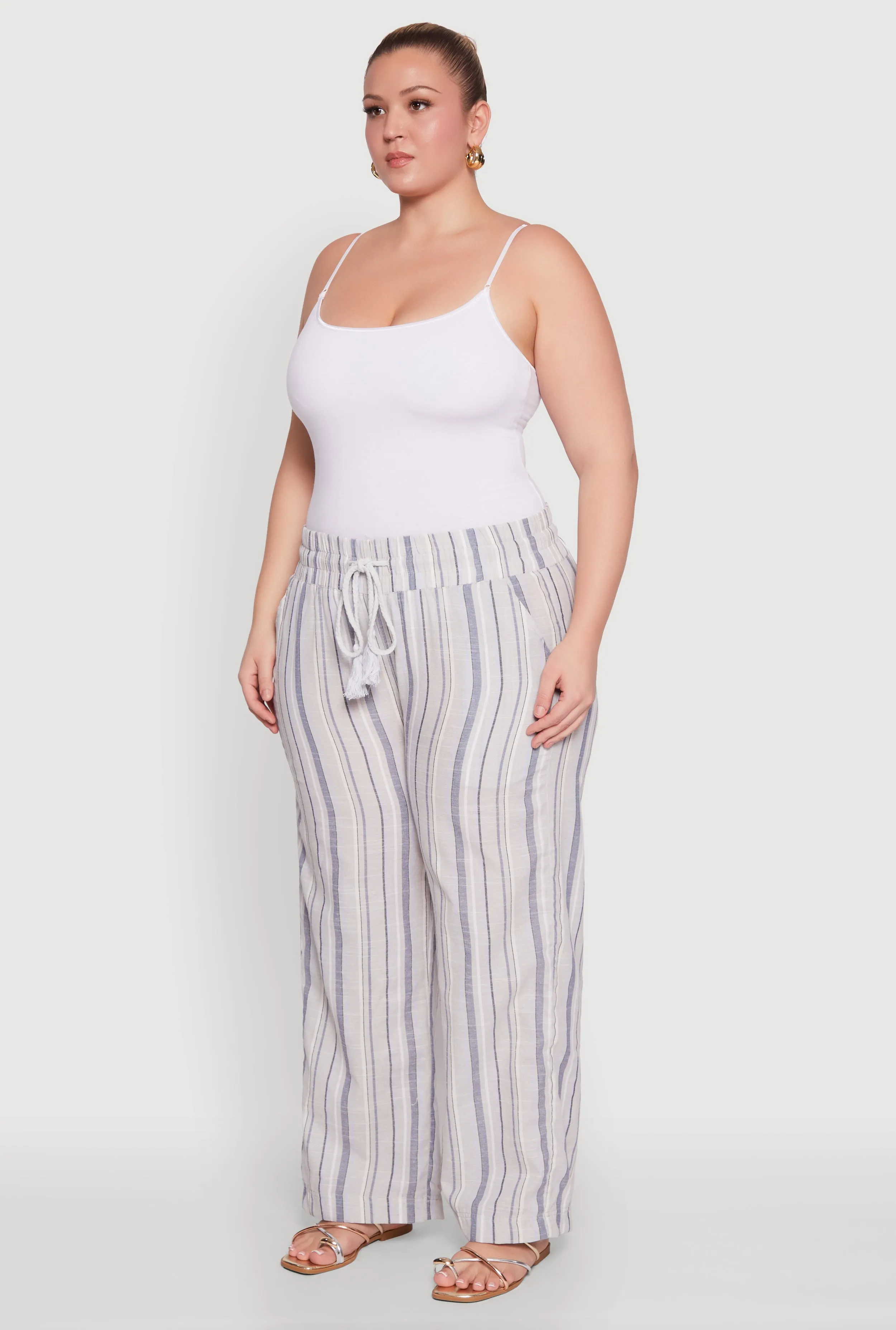 Plus Size Striped Drawstring Waist Palazzo Pants sold by Rainbow product image thumbnail 3