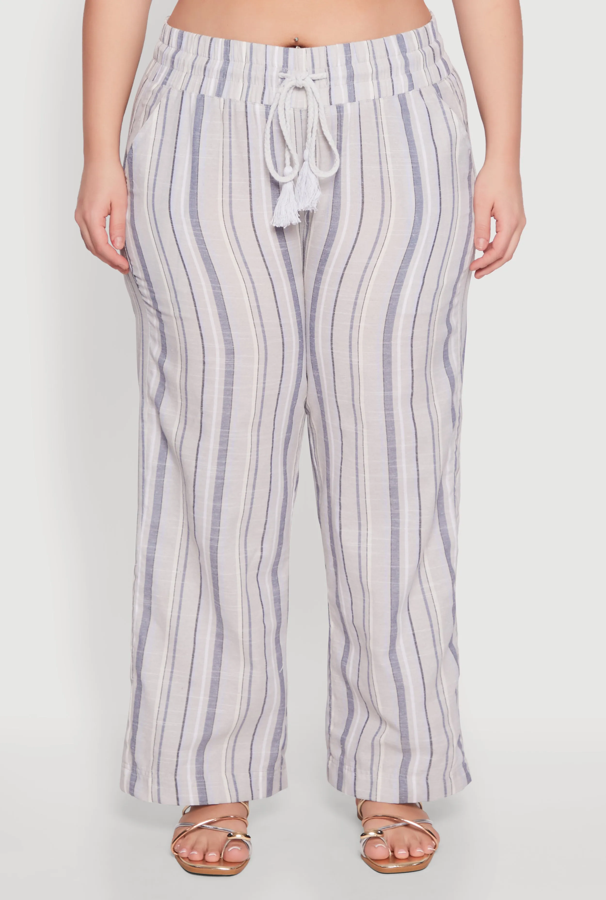 Plus Size Striped Drawstring Waist Palazzo Pants sold by Rainbow product image thumbnail 5
