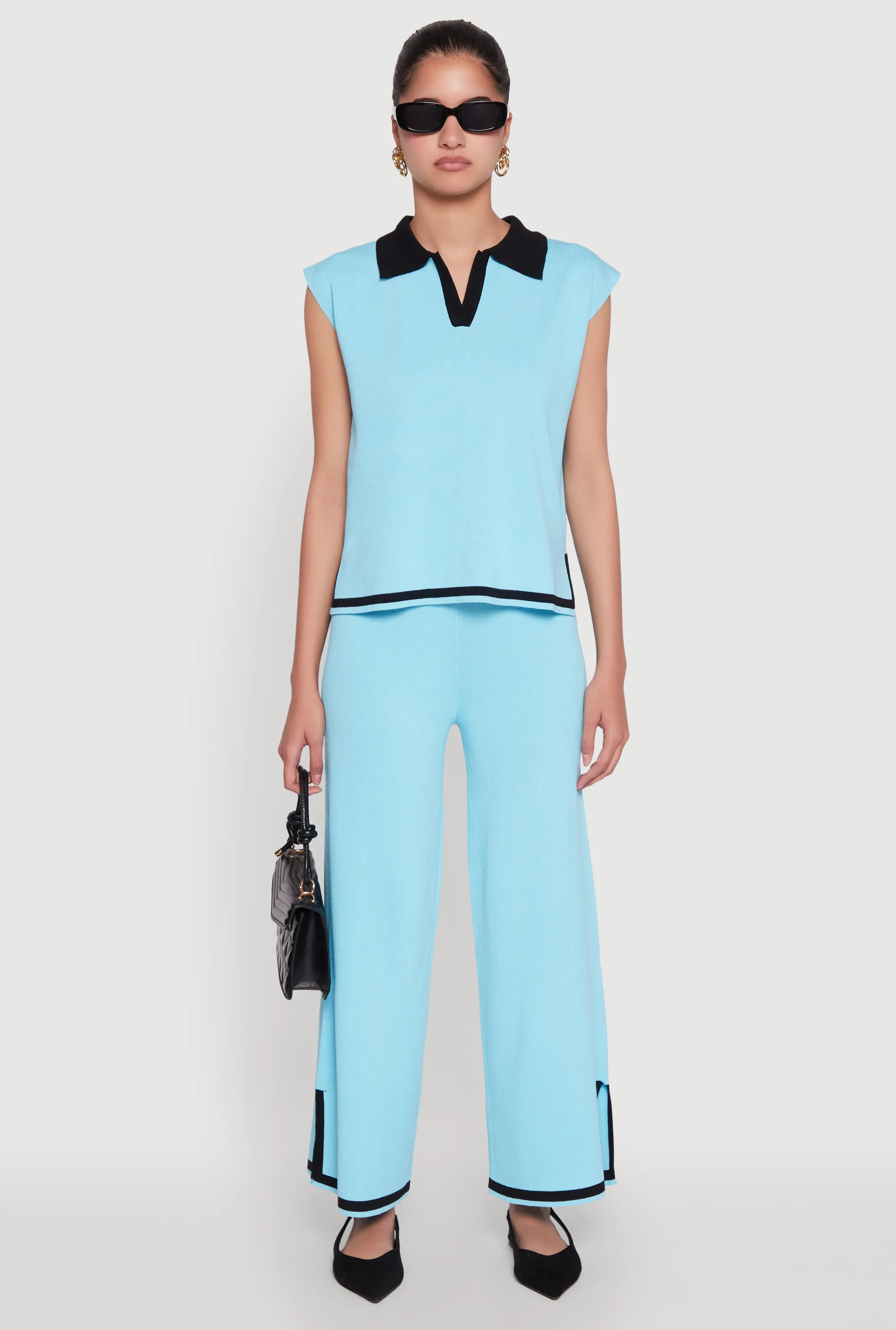 Daisy Contrast Trim Wide Leg Pants sold by Rainbow