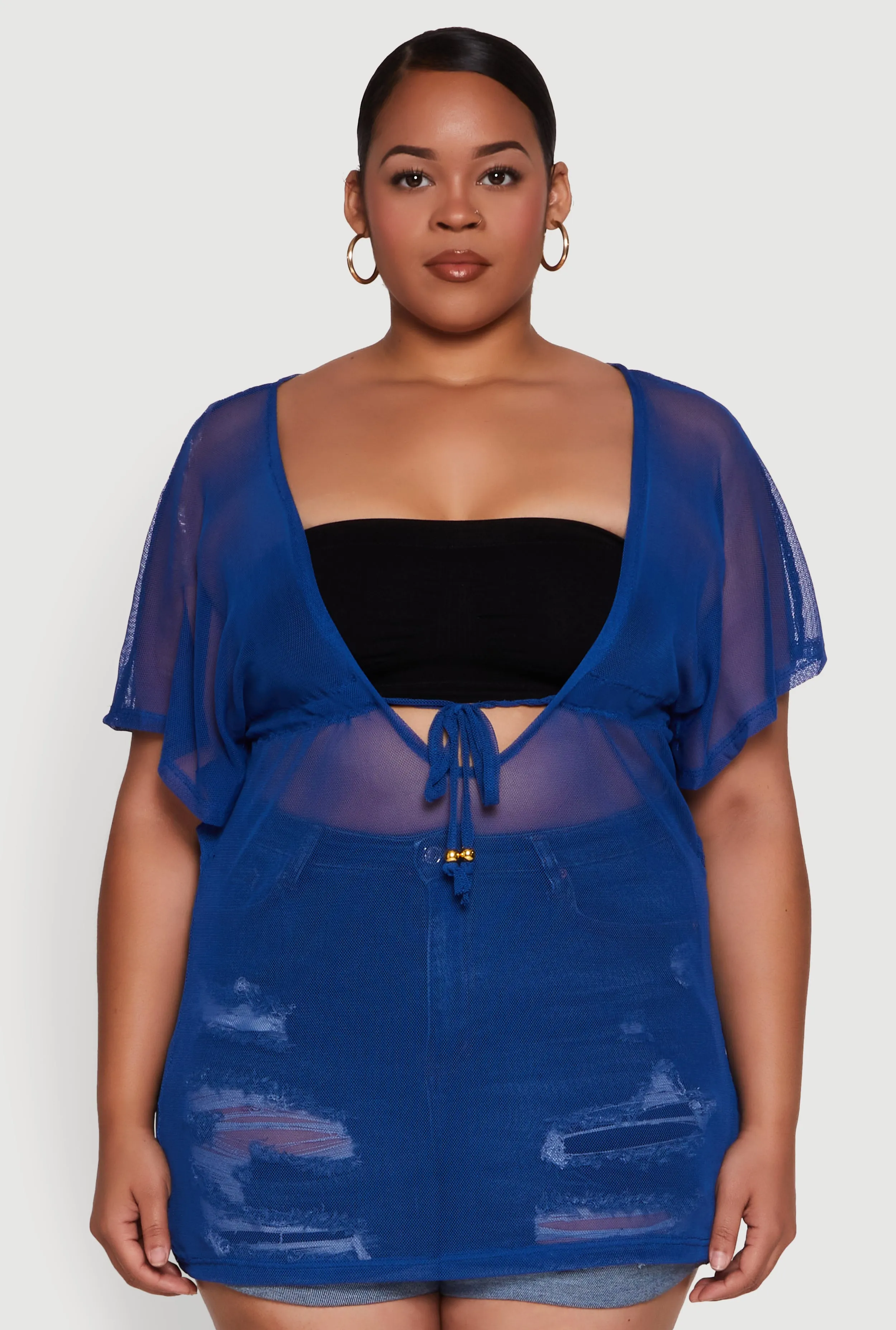 Plus Size Mesh Tie Front Cover Up sold by Rainbow product image thumbnail 2