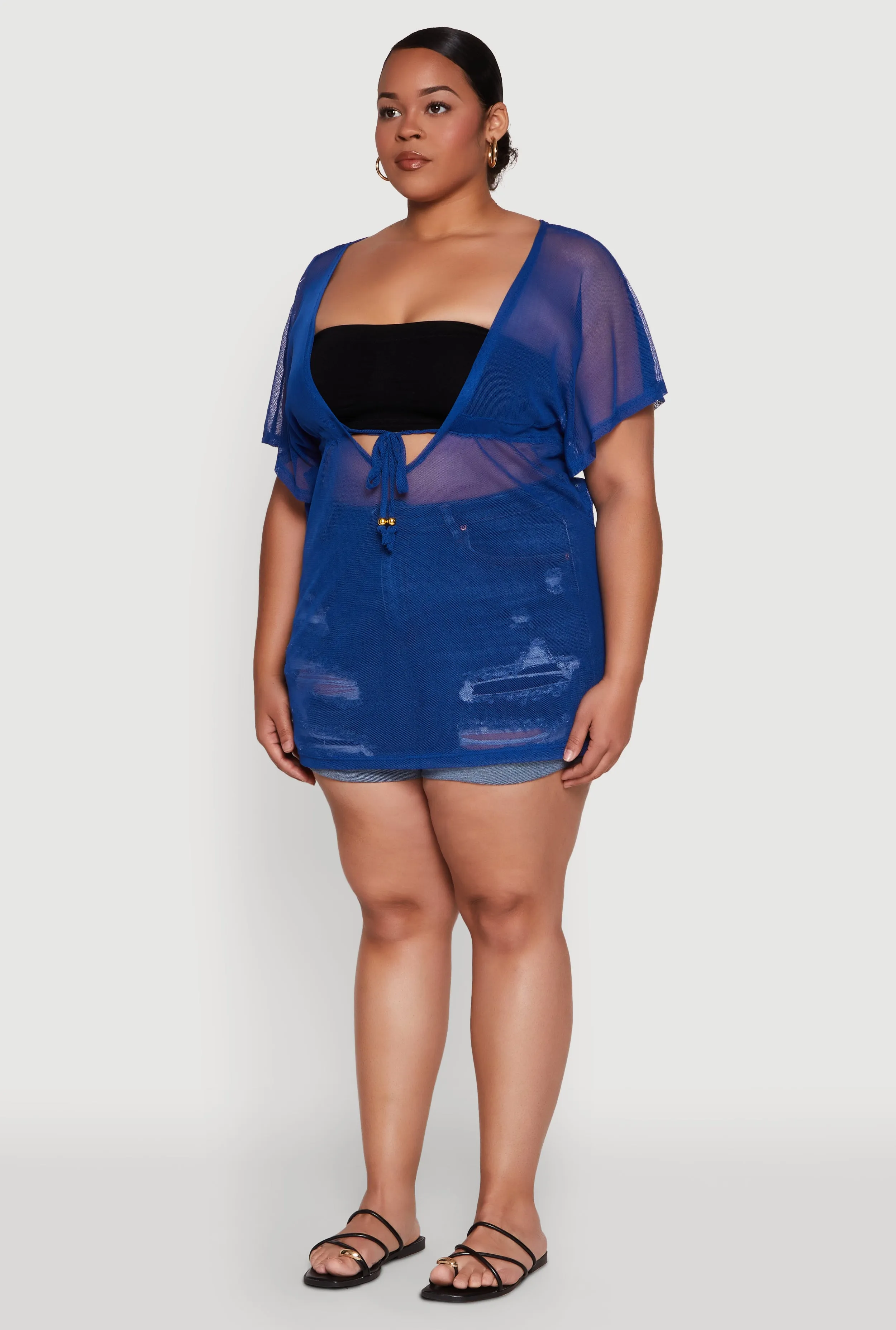 Plus Size Mesh Tie Front Cover Up sold by Rainbow product image thumbnail 5