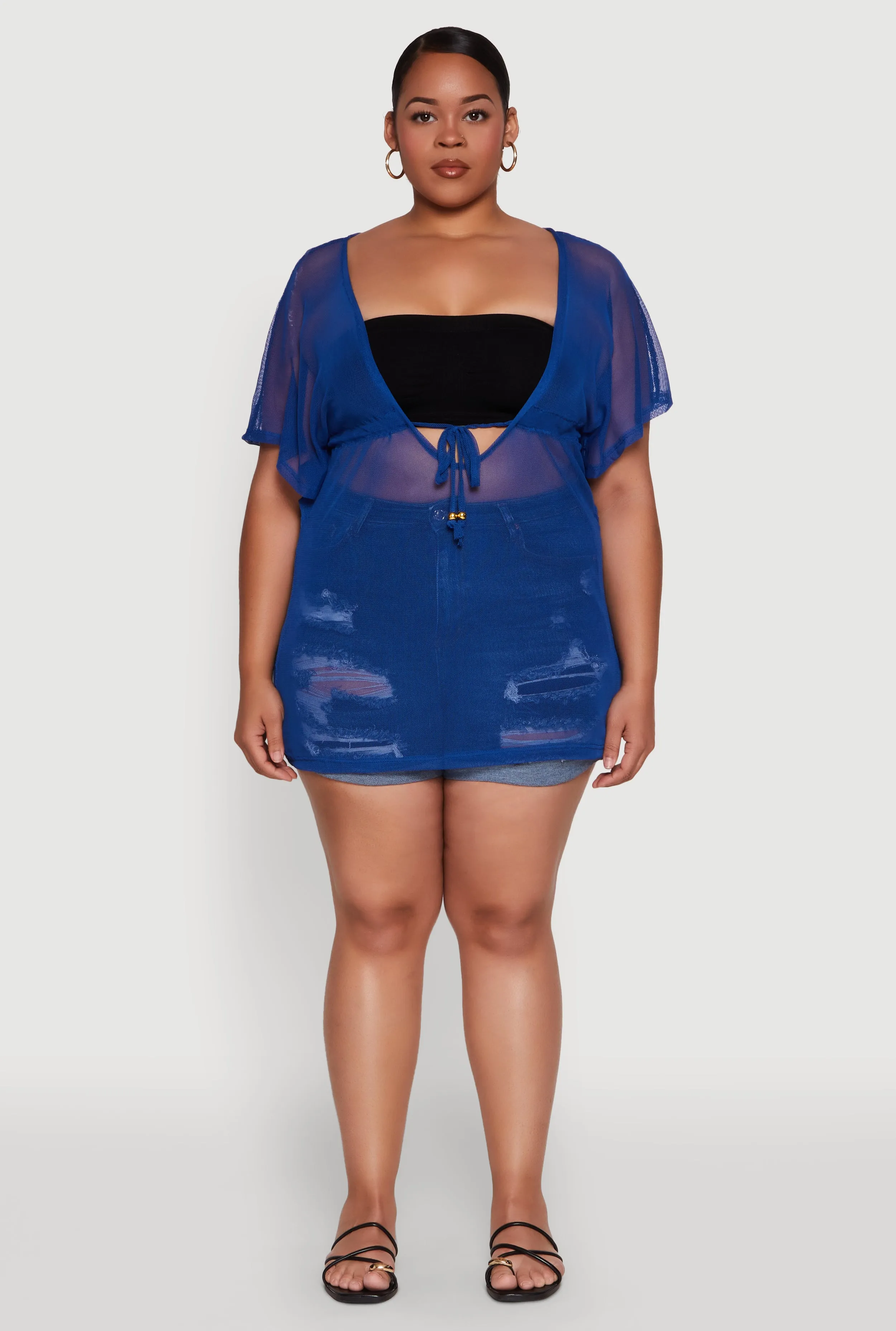 Plus Size Mesh Tie Front Cover Up sold by Rainbow product image thumbnail 3