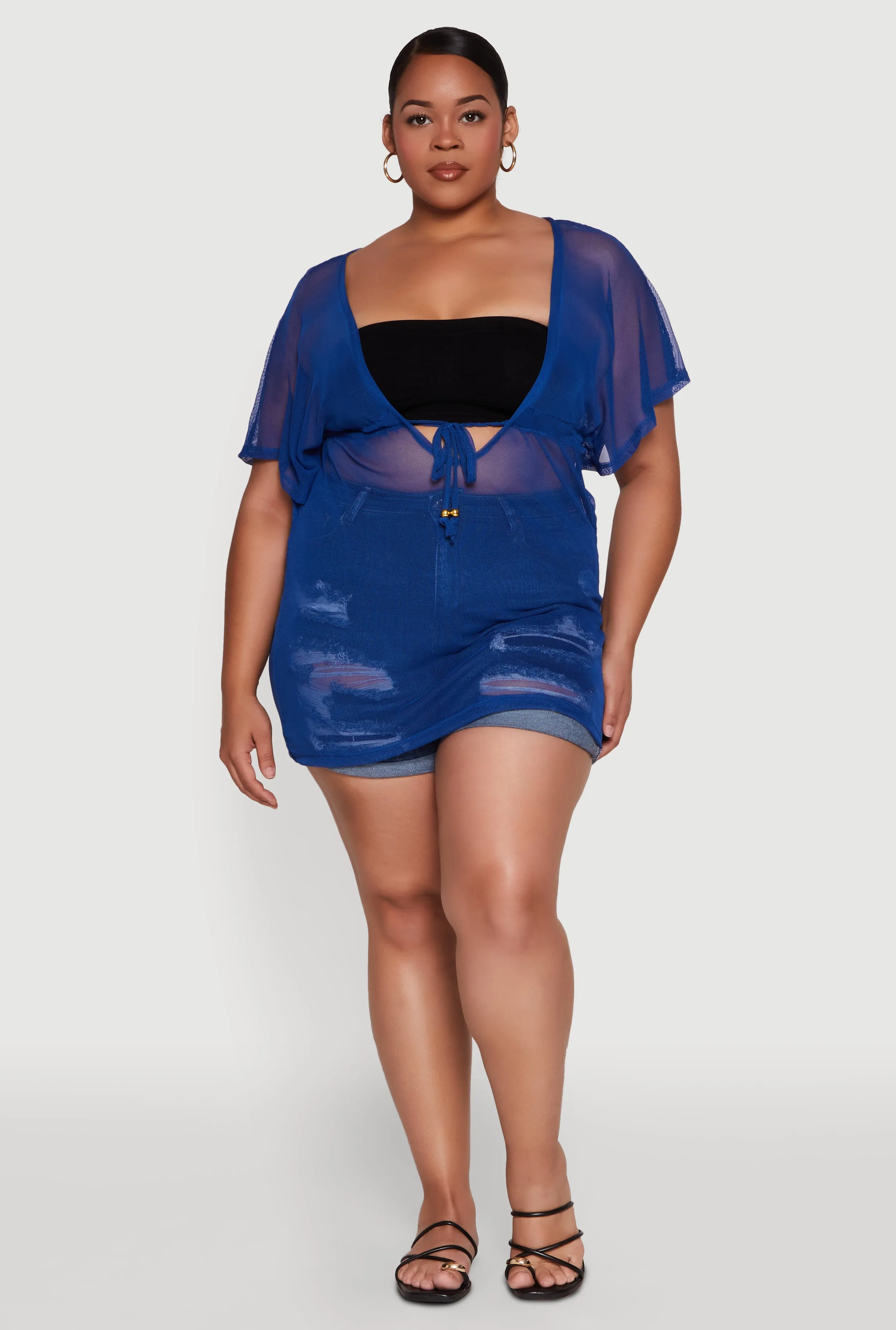 Plus Size Mesh Tie Front Cover Up sold by Rainbow