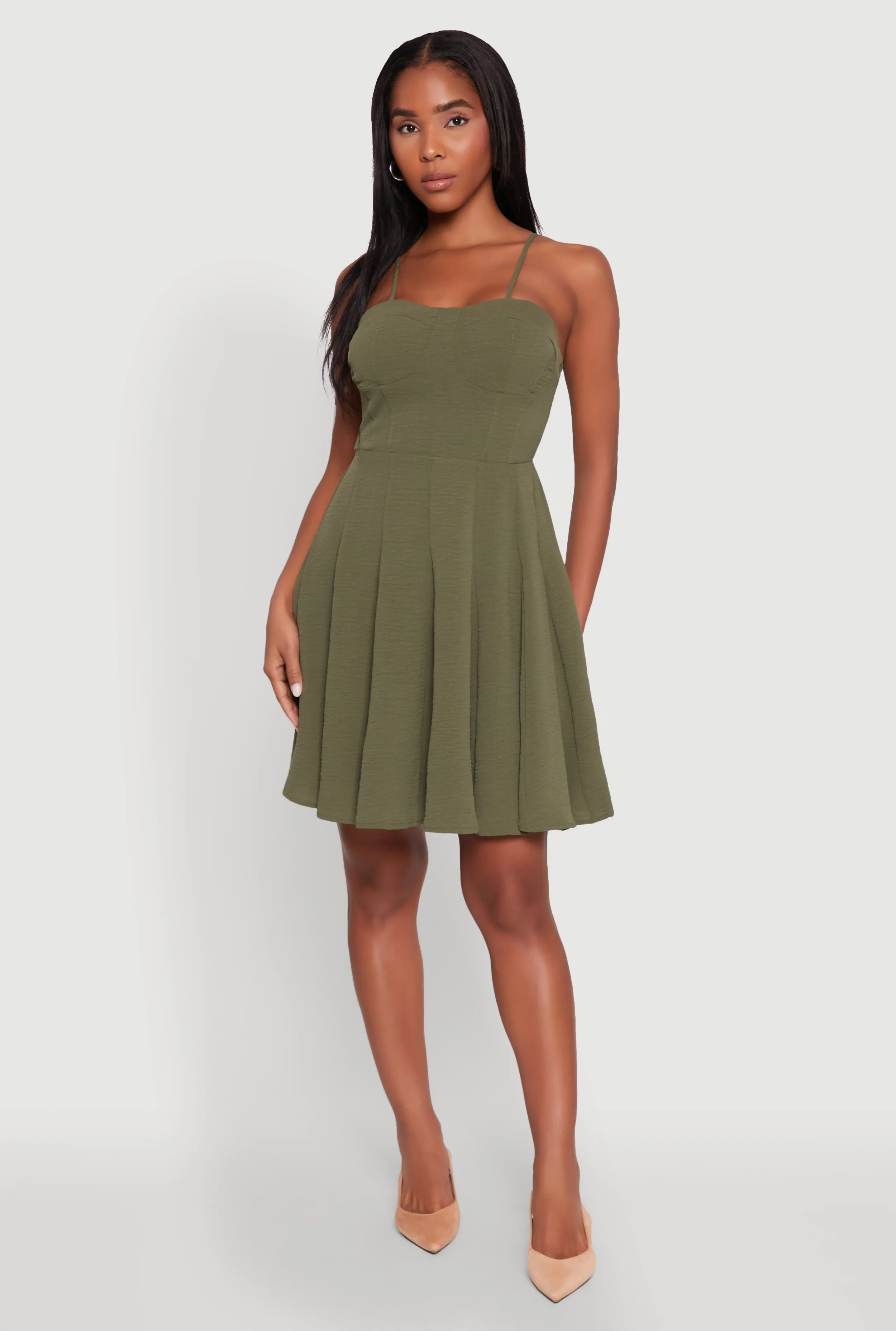 Airy Bustier Pleated Skater Dress sold by Rainbow