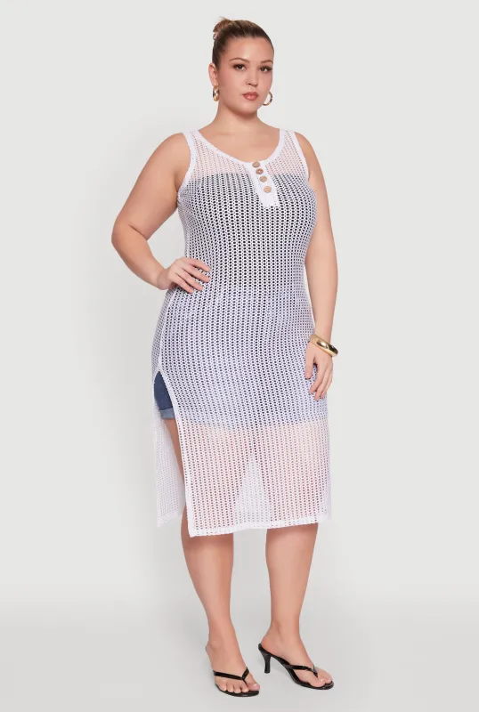 Plus Size Fishnet Side Slit Maxi Cover Up sold by Rainbow