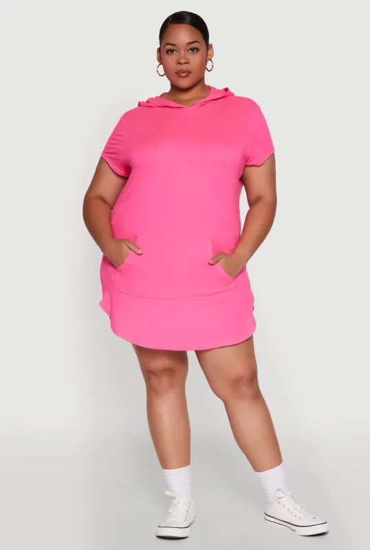 Plus Size Kangaroo Pocket Side Slit Hooded Tee sold by Rainbow